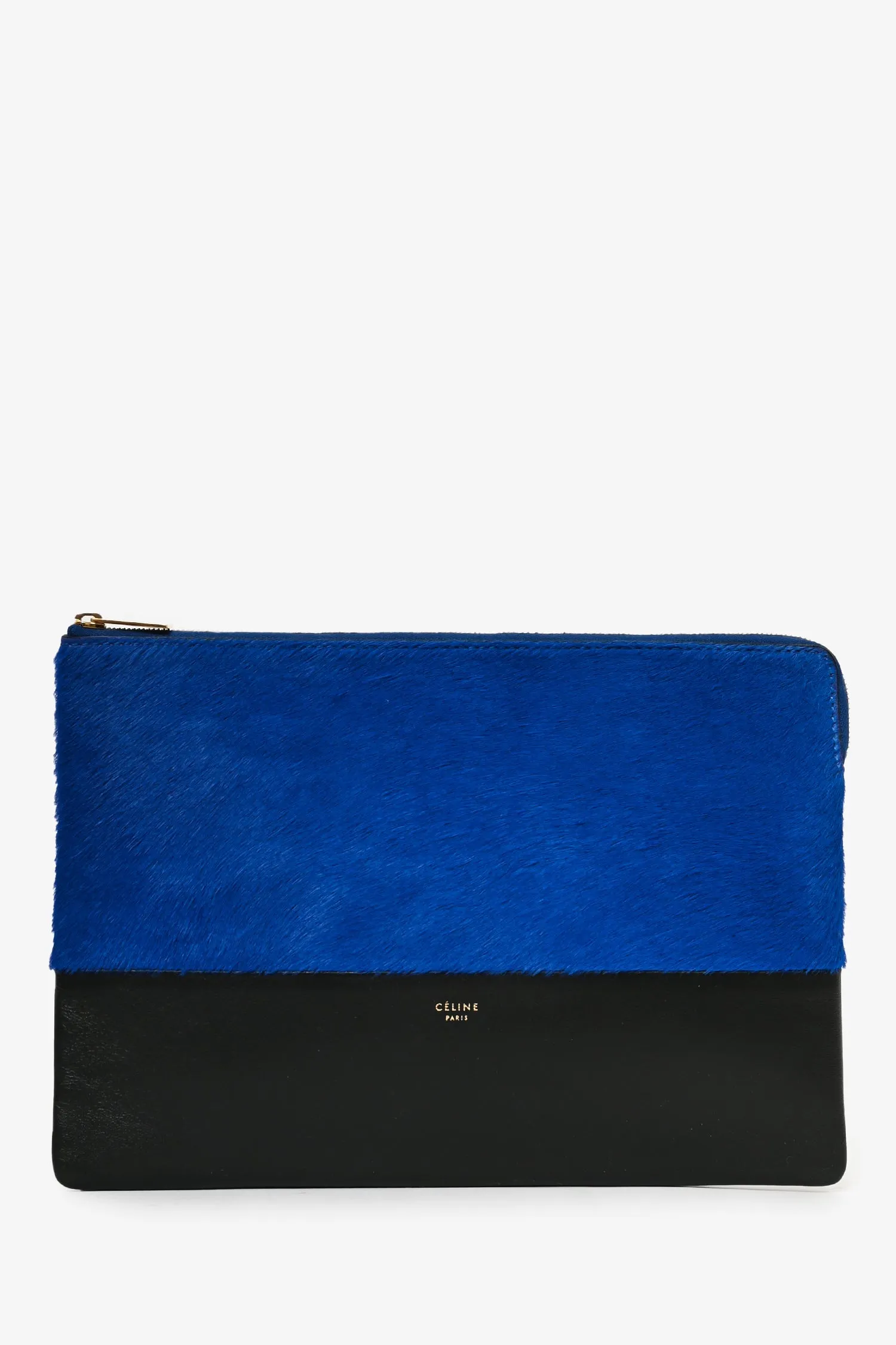 Celine Black/Blue Leather/Pony Hair Zip Clutch handbags bulk sale