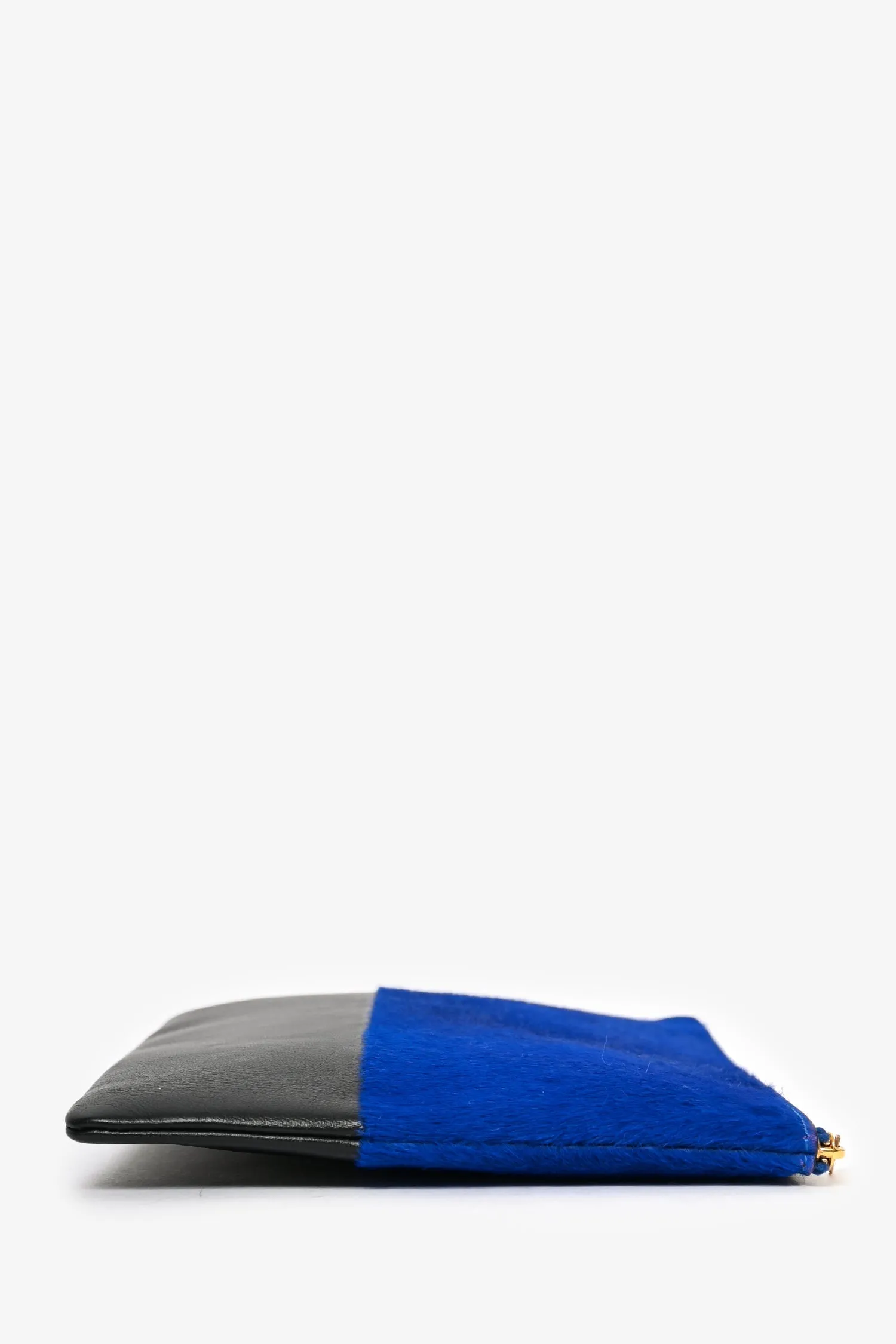 Celine Black/Blue Leather/Pony Hair Zip Clutch