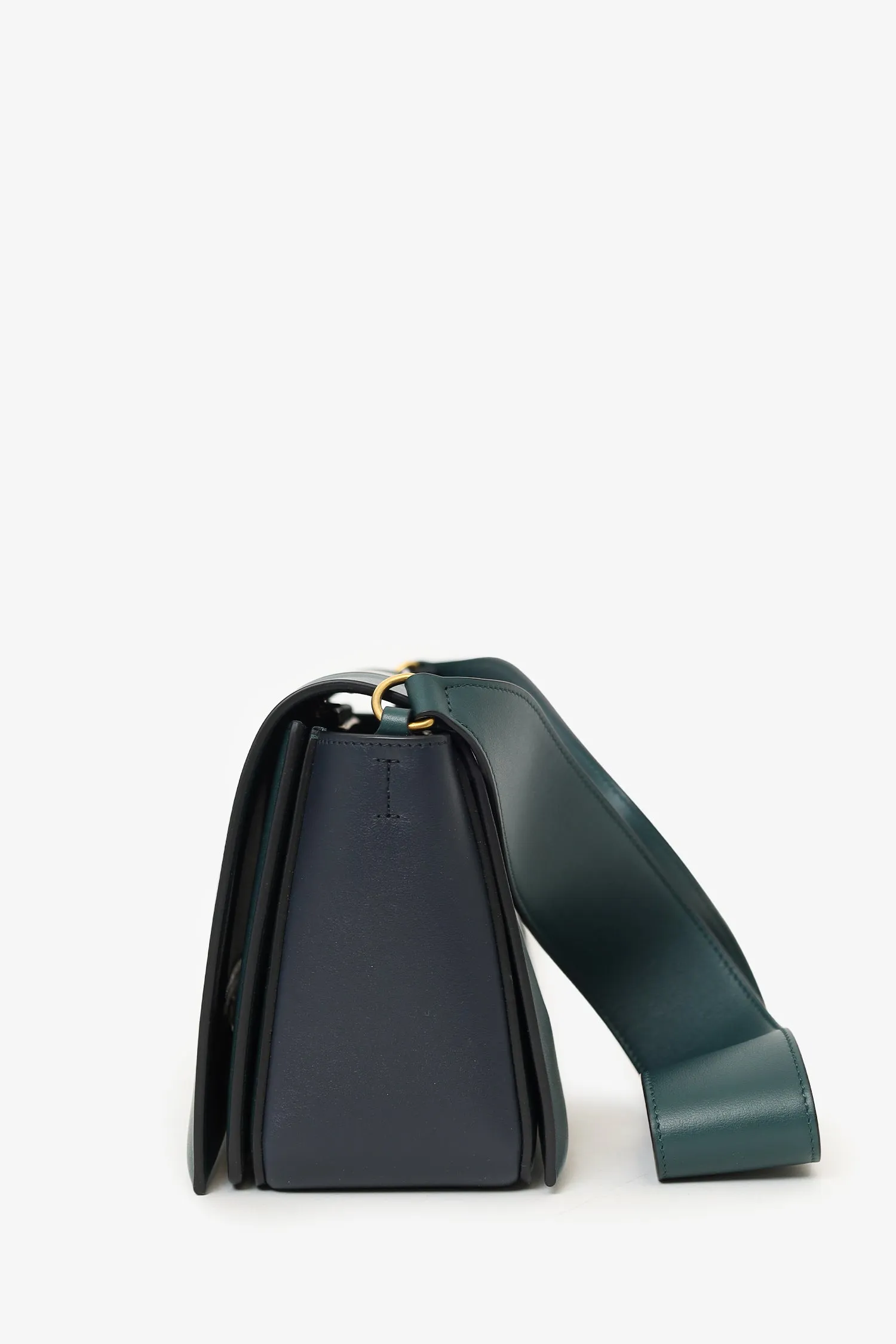 Celine Navy/Green Leather Frame Shoulder Bag