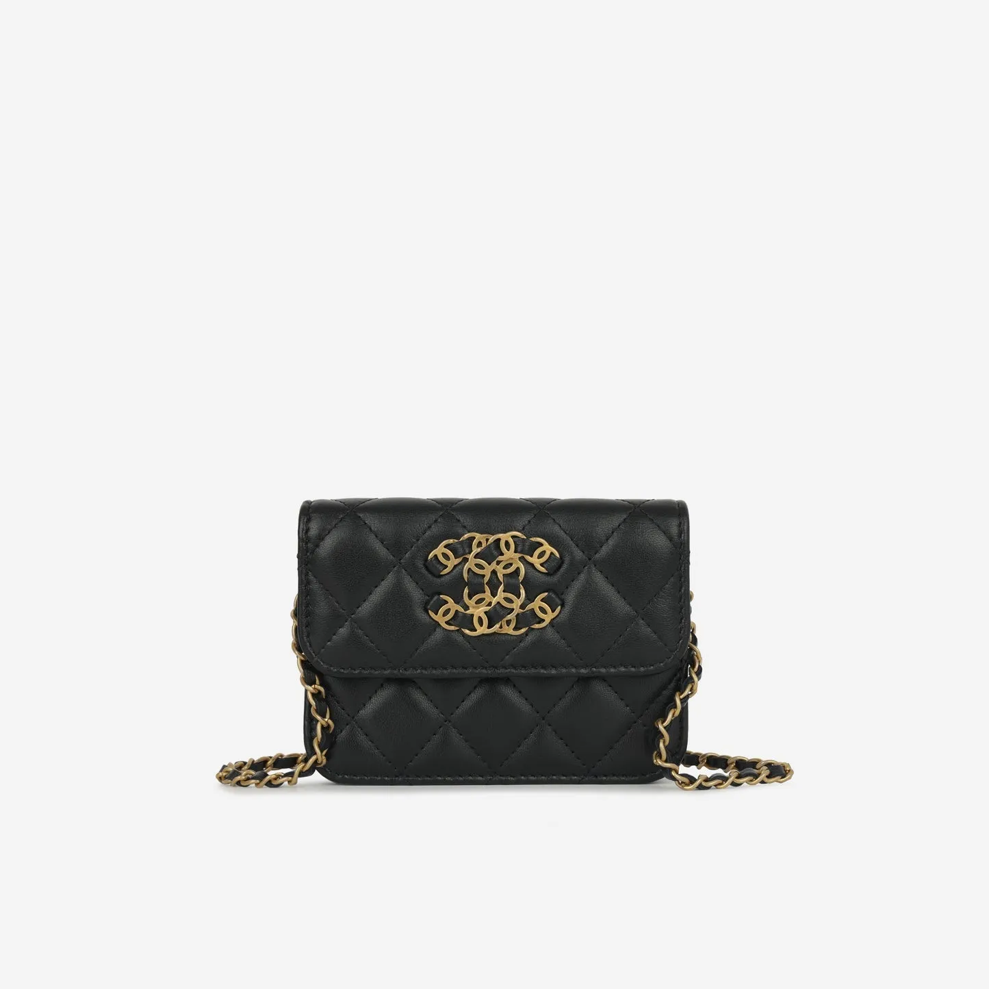 Chanel - 19 Flap Coin Purse on Chain - Black Lambskin AGHW - 2021 - Pre-Loved handbags bulk sale