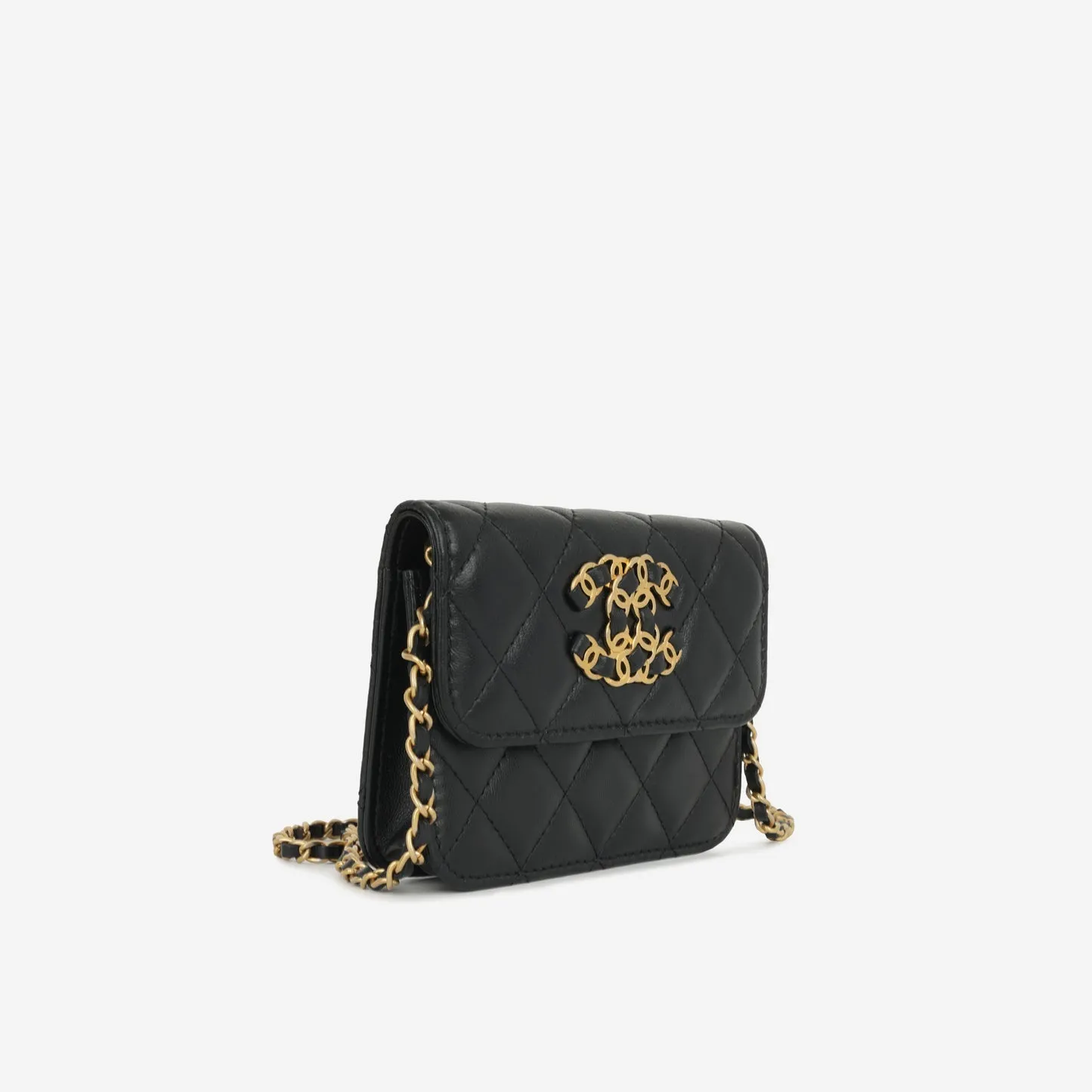 Chanel - 19 Flap Coin Purse on Chain - Black Lambskin AGHW - 2021 - Pre-Loved
