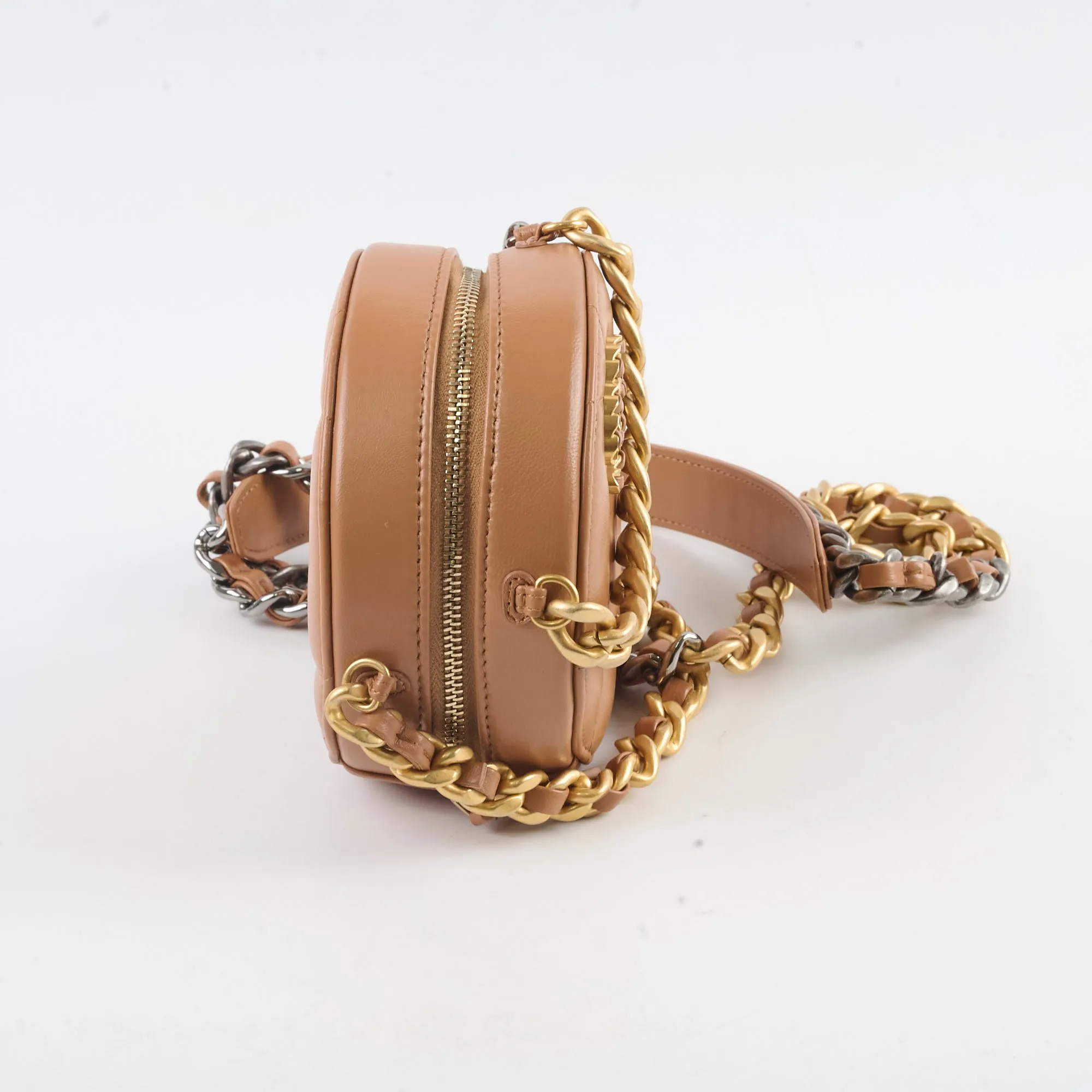 Chanel 19 Round Clutch Lambskin Tan