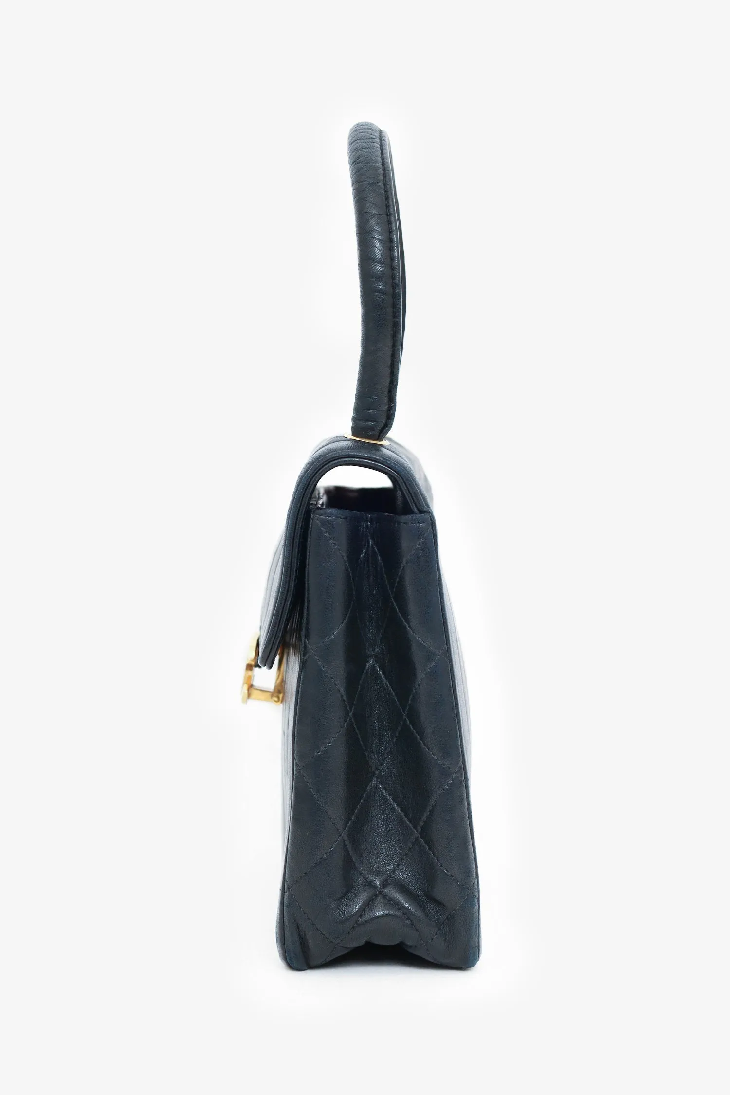 Chanel? 1991-94 Black Vertical Quilted Lambskin Top Handle Bag