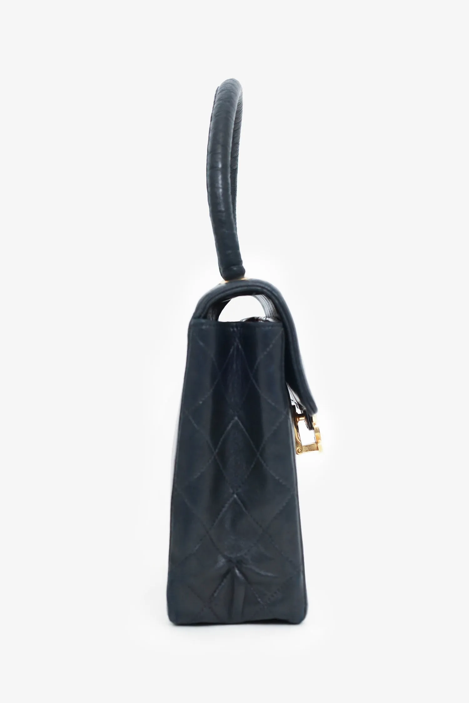 Chanel? 1991-94 Black Vertical Quilted Lambskin Top Handle Bag
