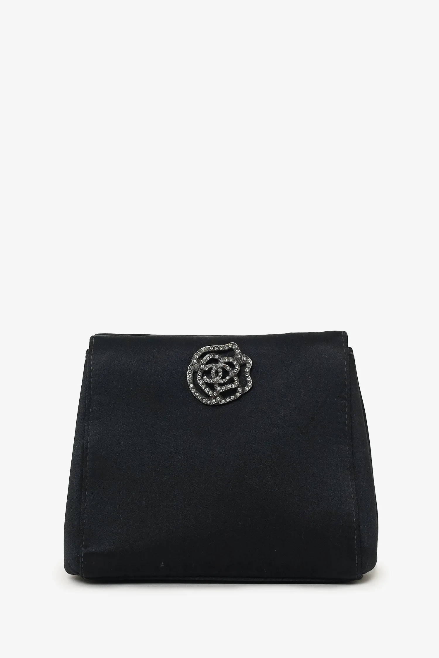 Chanel? 2000-02 Black Satin Crystal Mini Camellia Bag
