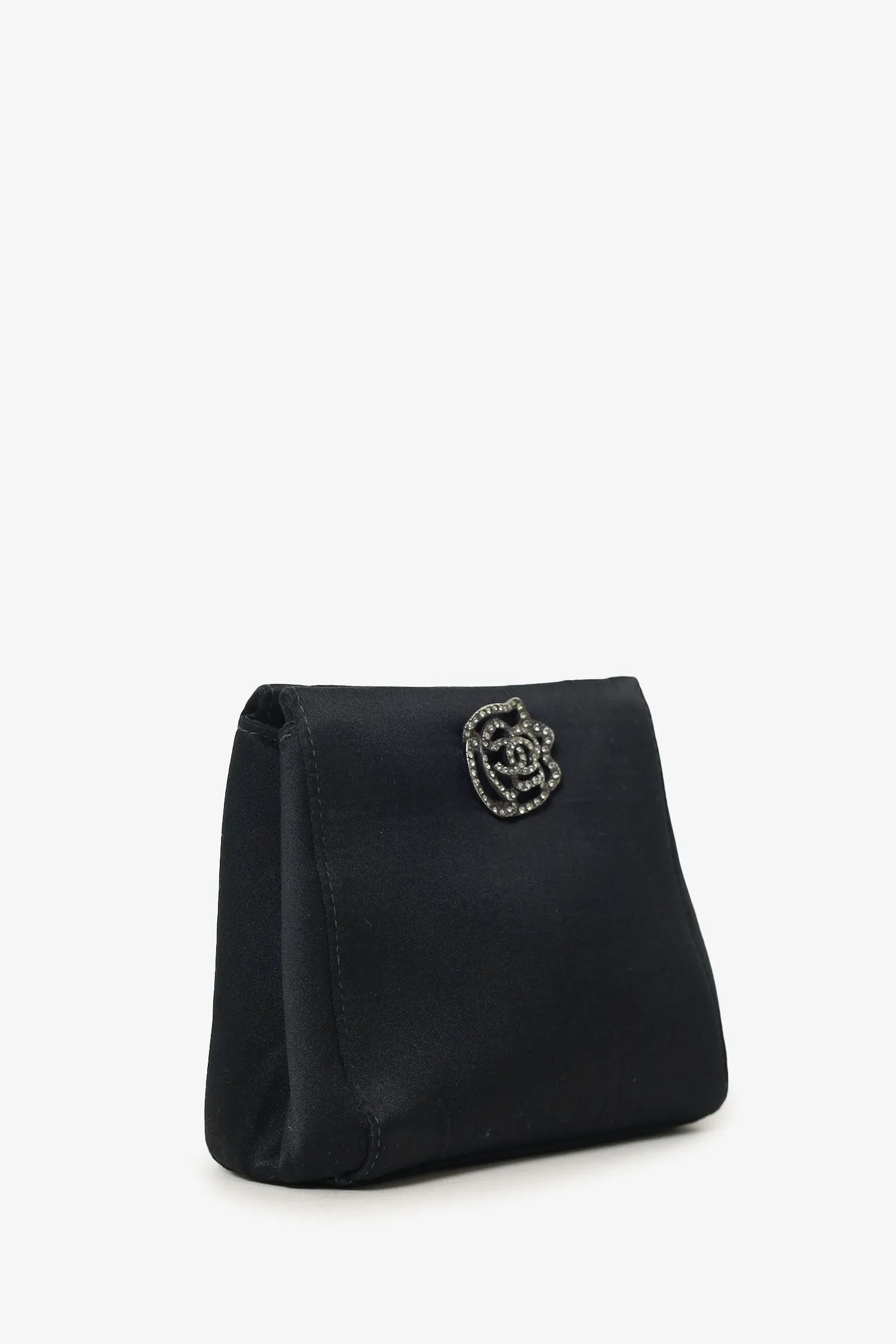Chanel? 2000-02 Black Satin Crystal Mini Camellia Bag
