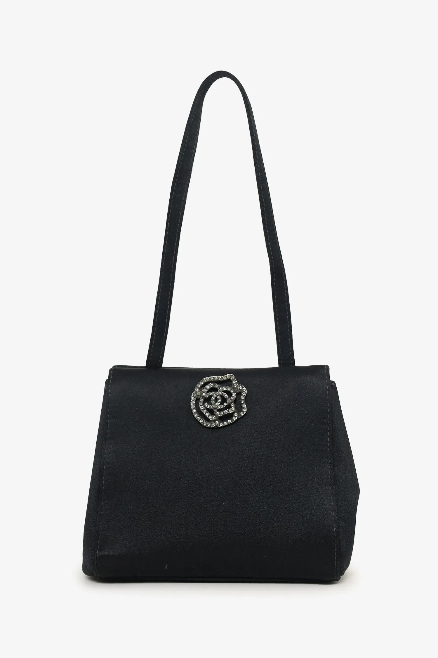 Chanel? 2000-02 Black Satin Crystal Mini Camellia Bag handbags bulk sale
