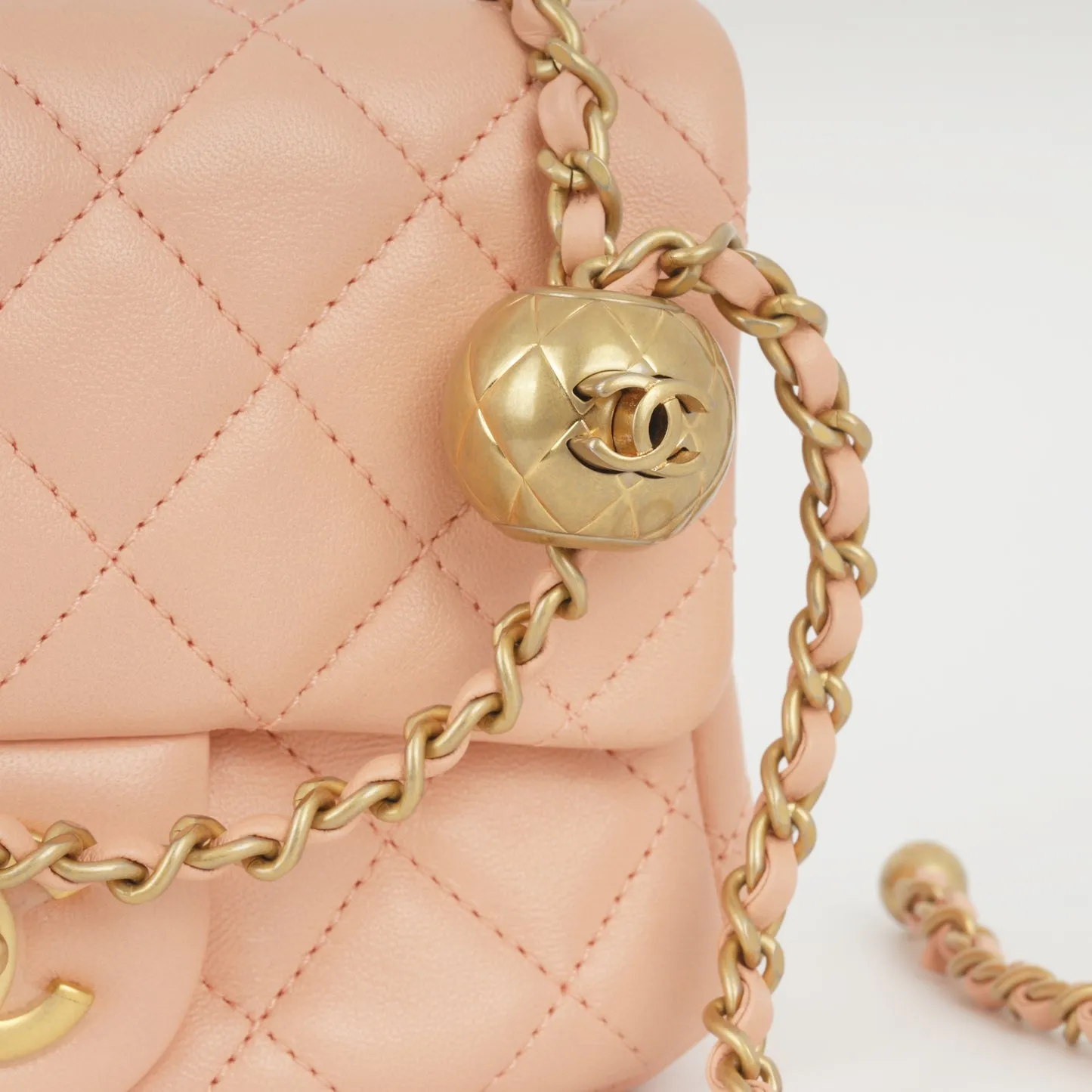 Chanel Chanel - Mini Square Pearl Crush - Peach Lambskin AGHW - Pristine Condition