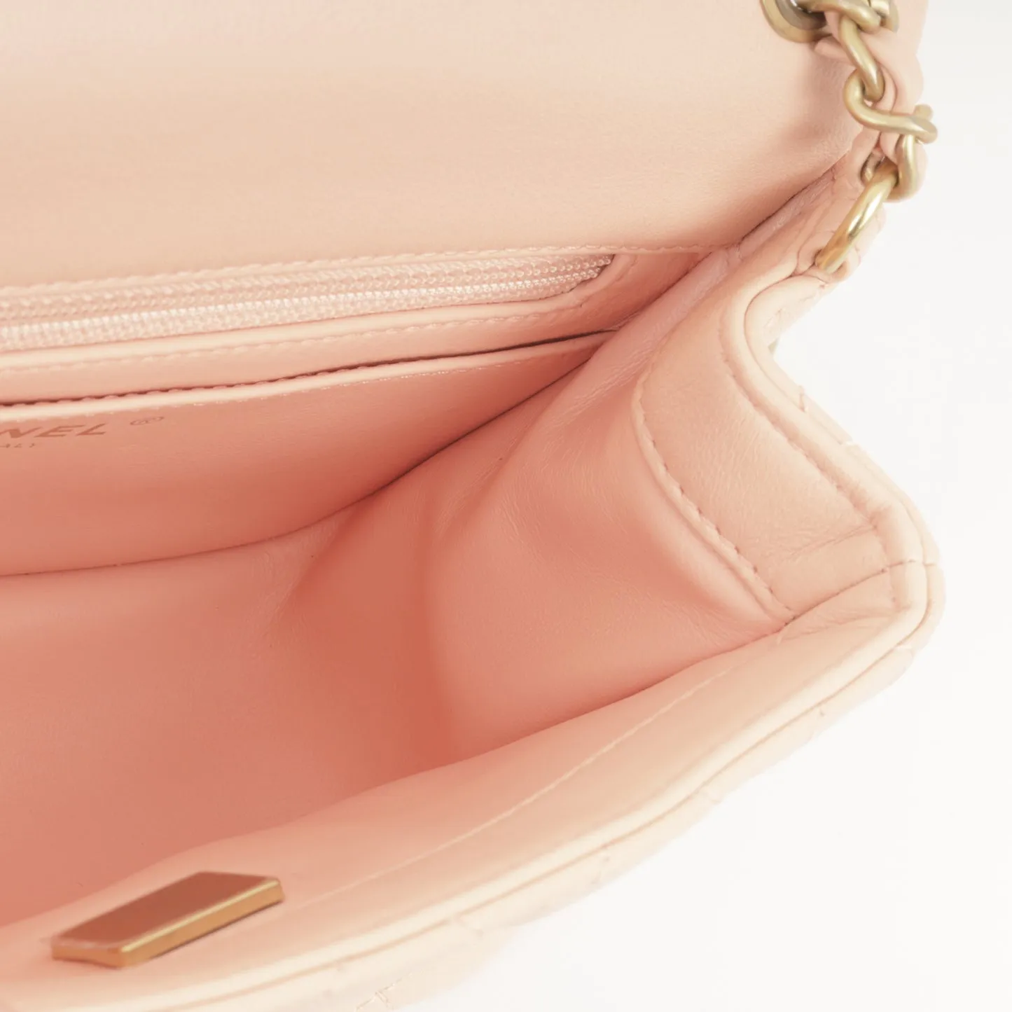 Chanel Chanel - Mini Square Pearl Crush - Peach Lambskin AGHW - Pristine Condition