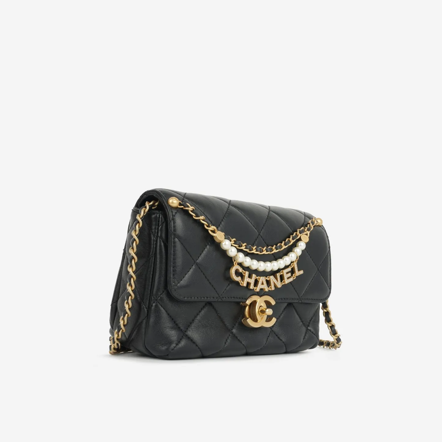 Chanel Chanel - Mini Square Pearl Twist Flap - Black Lambskin GHW - Pre-Loved