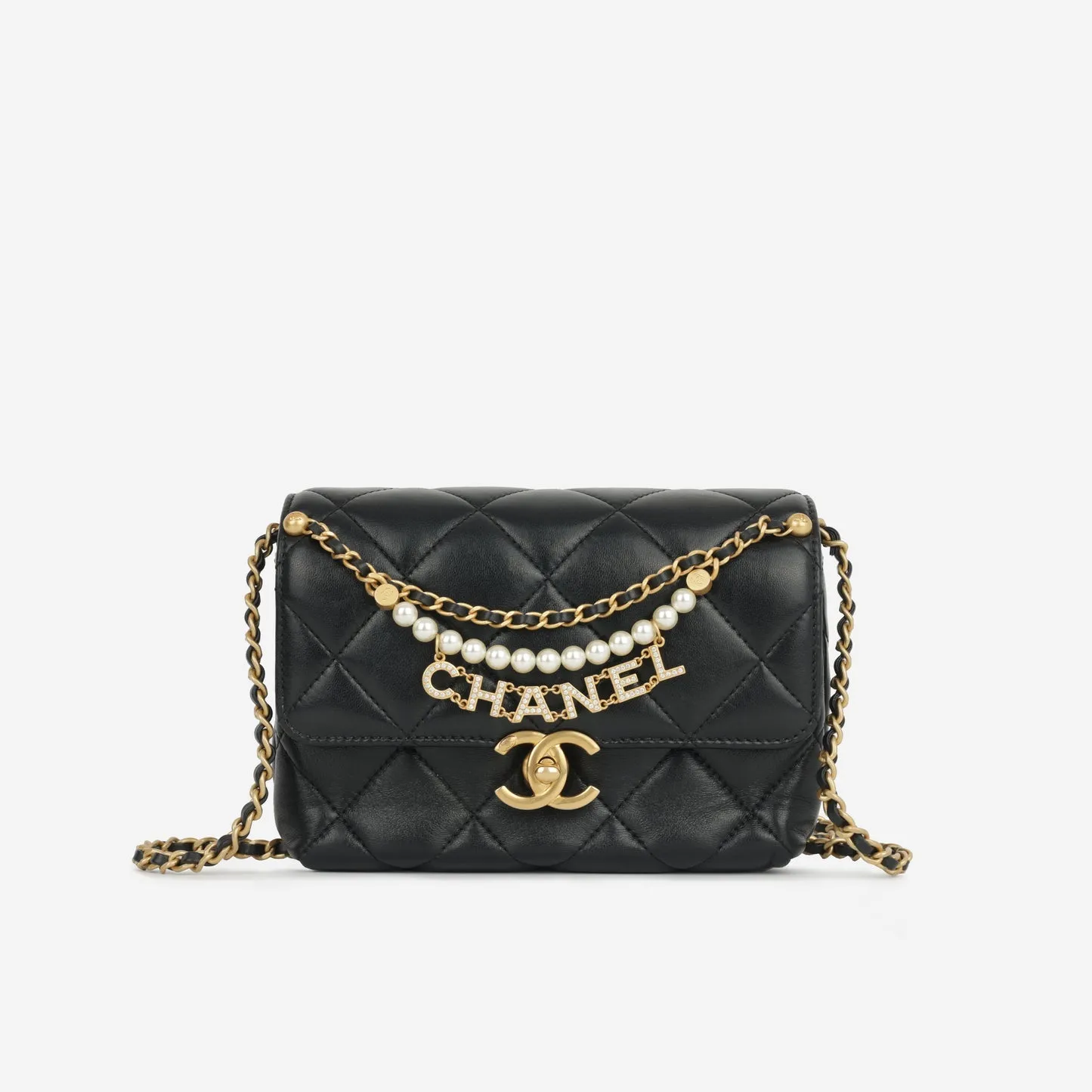 Chanel Chanel - Mini Square Pearl Twist Flap - Black Lambskin GHW - Pre-Loved handbags bulk sale