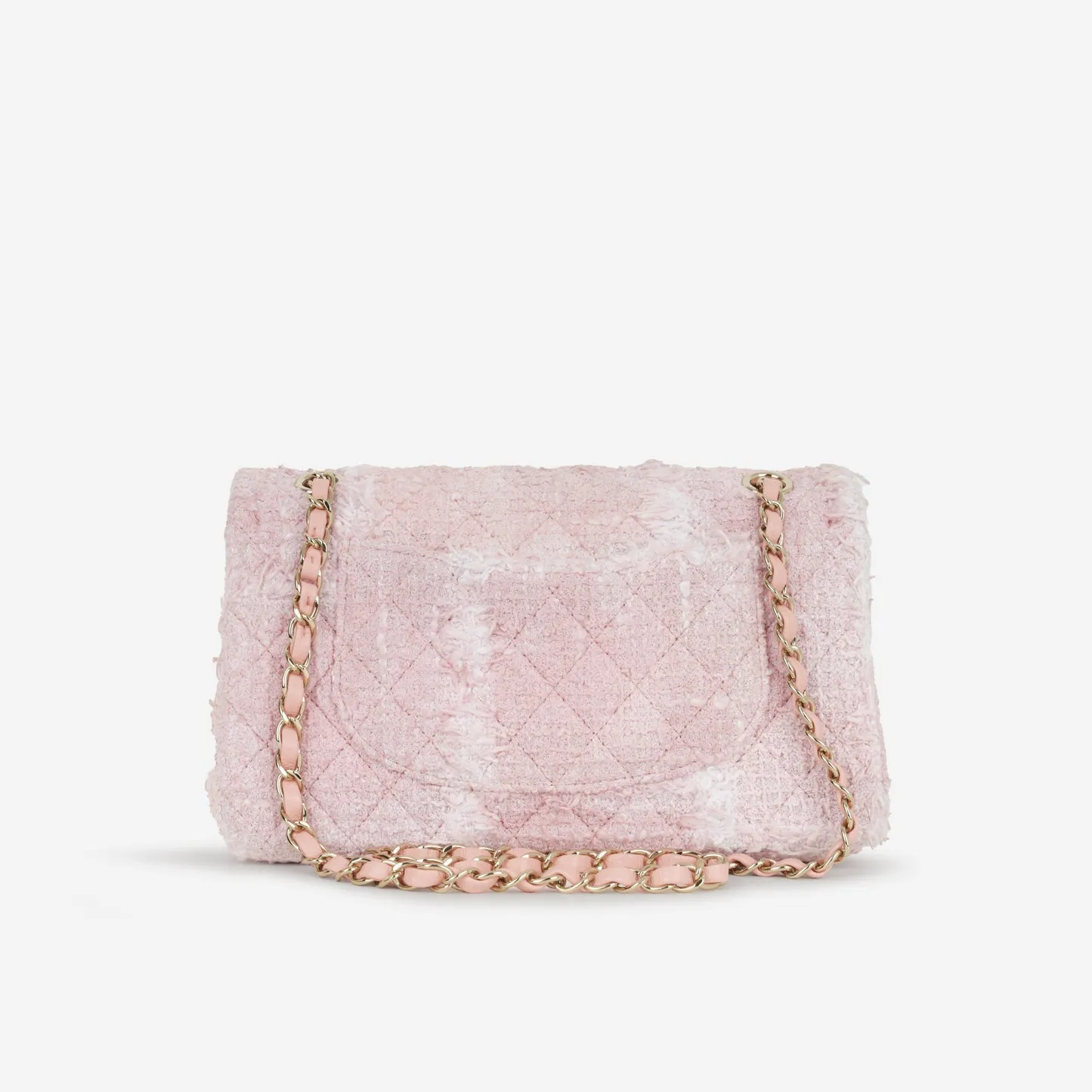 Chanel - Classic Flap Bag - Medium - Pink/White Tweed CGHW - Plaque Series - Pristine