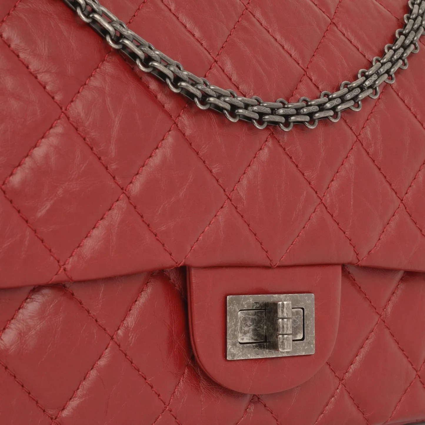 Chanel - Maxi 2.55 Handbag - Red Quilted Aged Calfskin RHW - 2012 - Pre-loved
