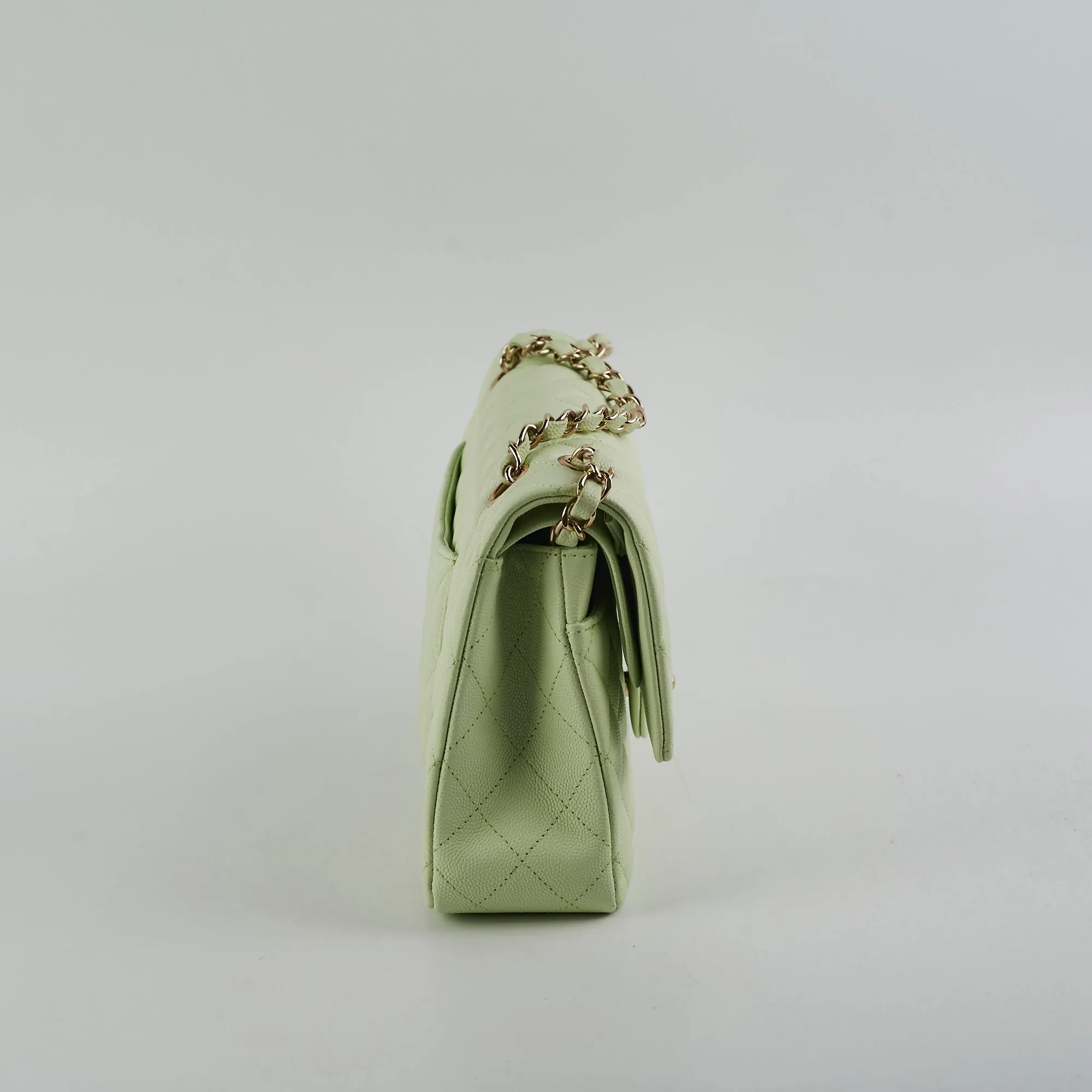 Chanel Medium Caviar Double Classic Flap Light Green