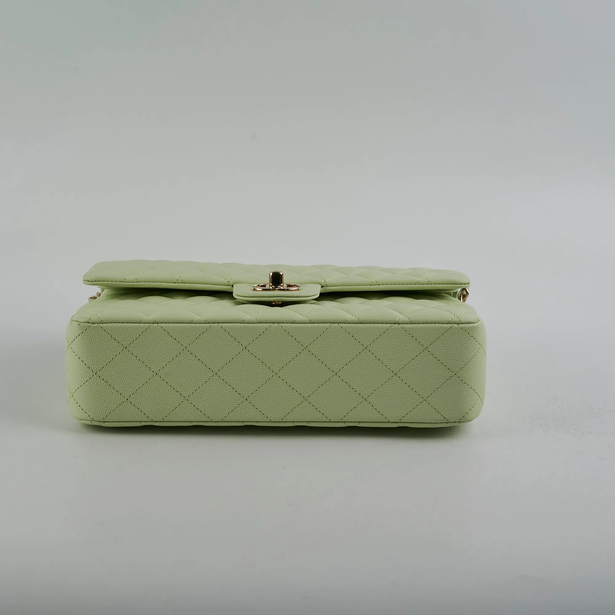 Chanel Medium Caviar Double Classic Flap Light Green
