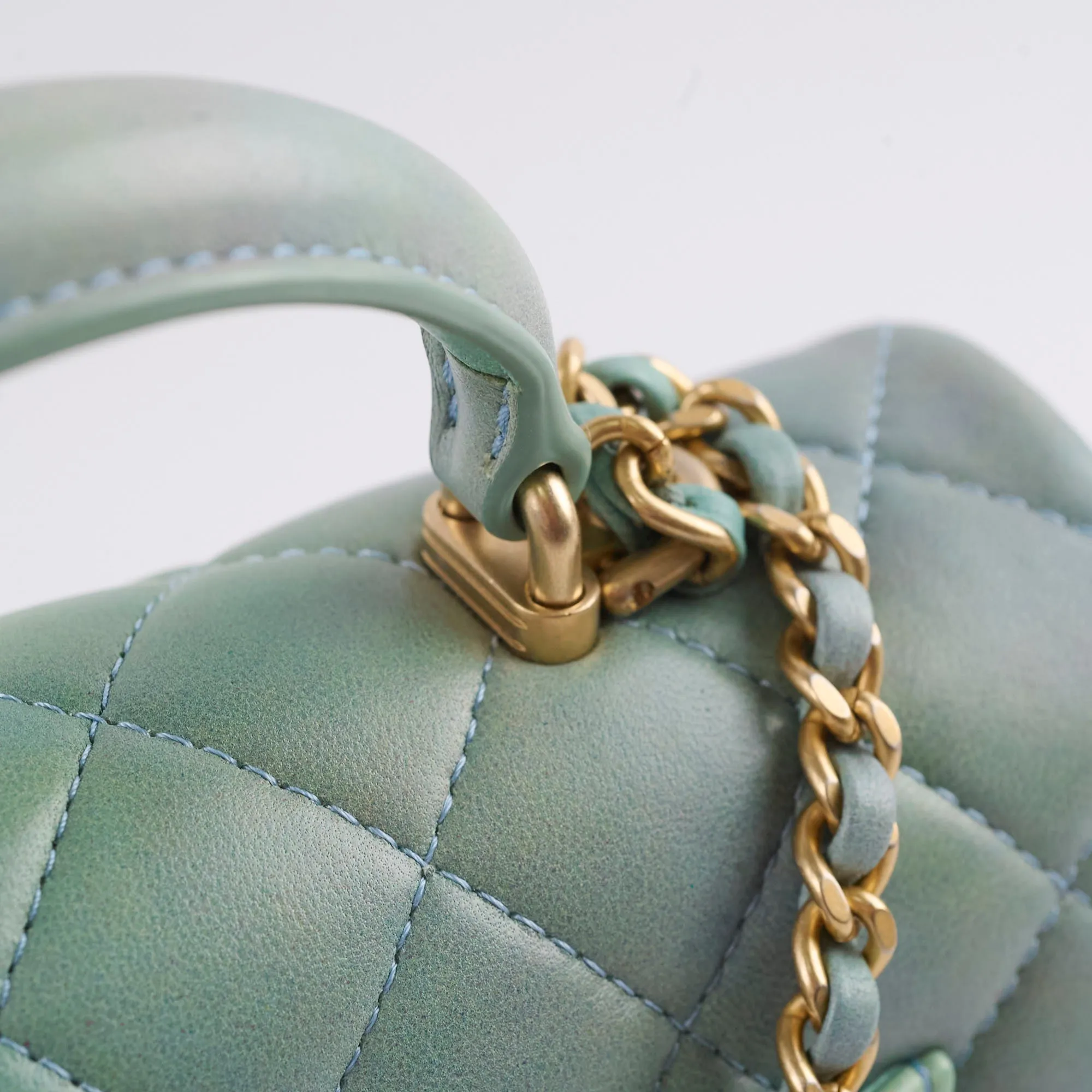 Chanel Mini Rectangular LambskinTop Handle Ombre Green - Microchip