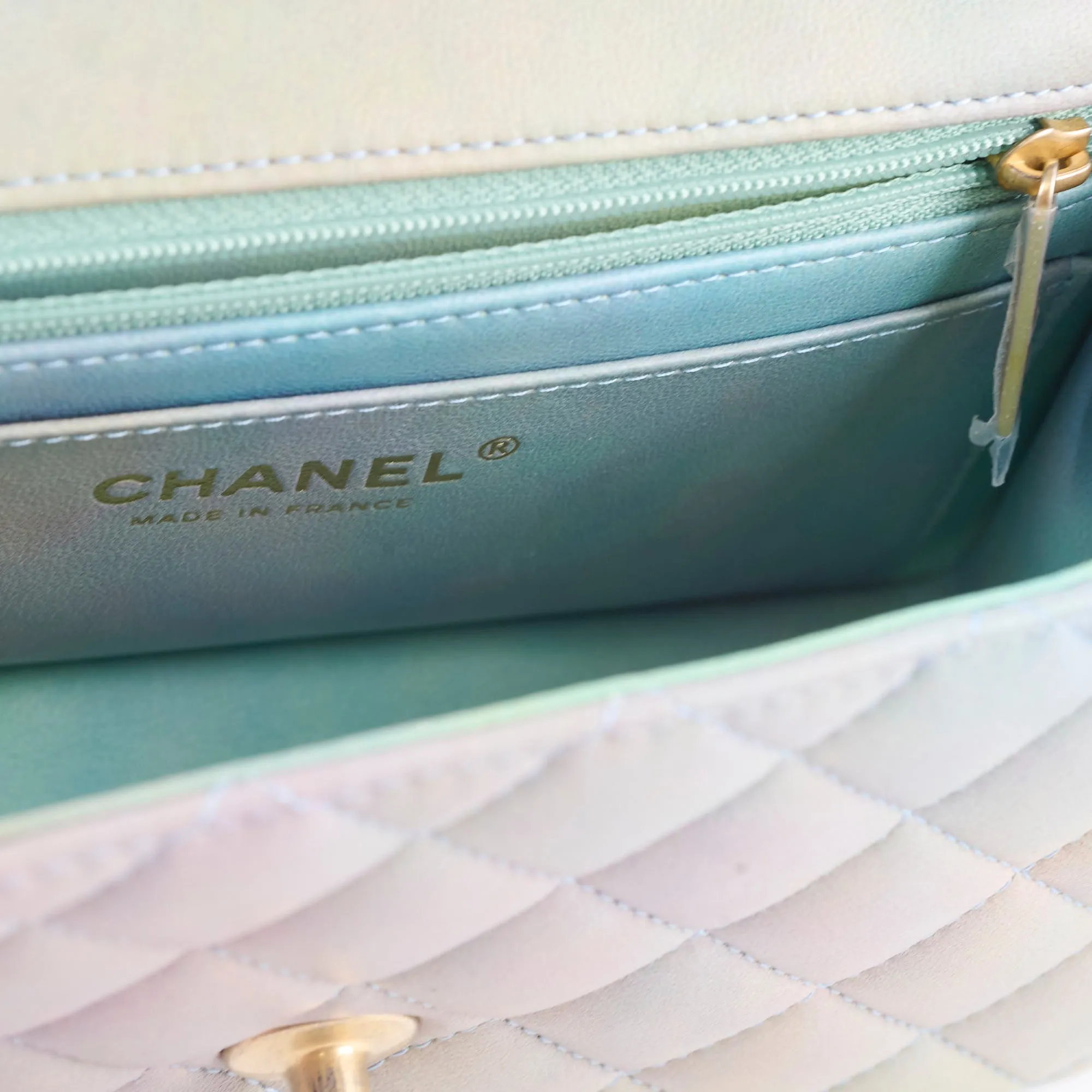 Chanel Mini Rectangular LambskinTop Handle Ombre Green - Microchip
