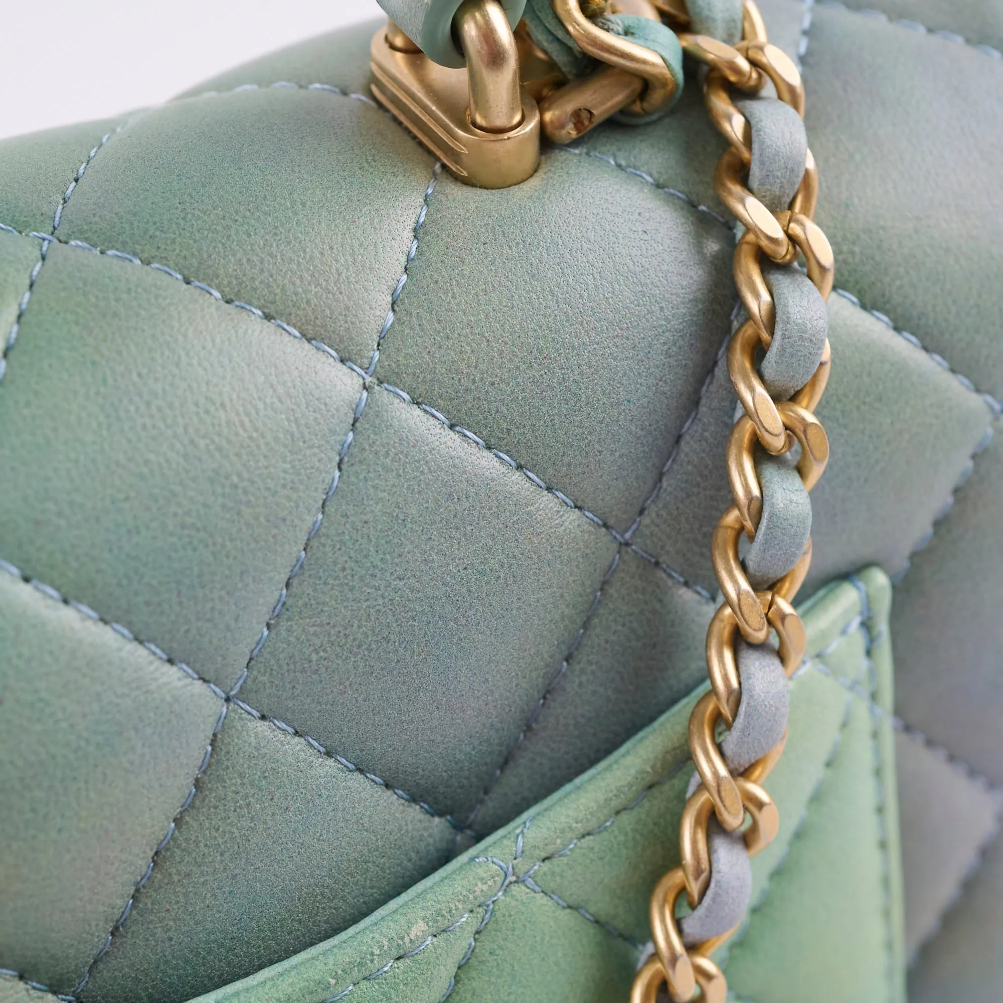 Chanel Mini Rectangular LambskinTop Handle Ombre Green - Microchip