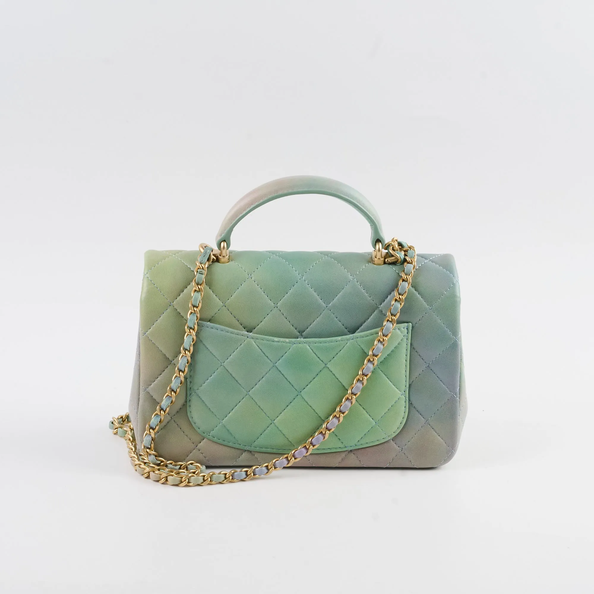 Chanel Mini Rectangular LambskinTop Handle Ombre Green - Microchip