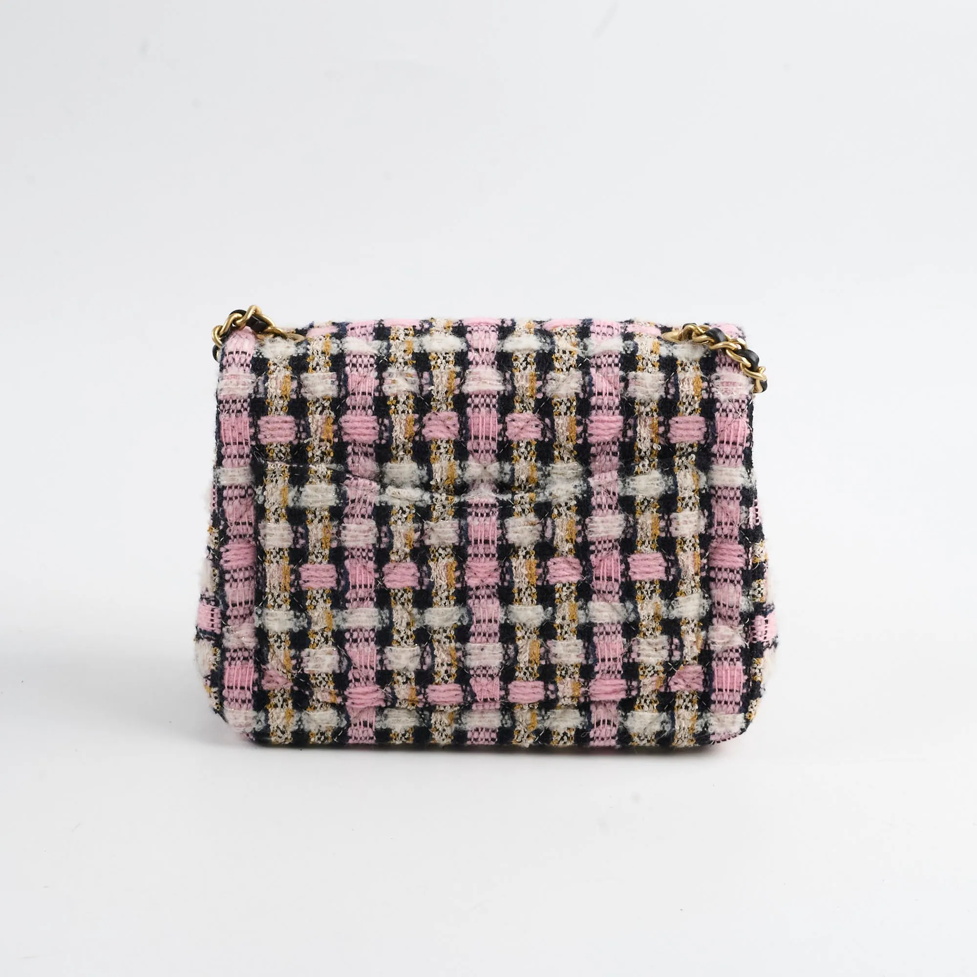 Chanel Mini Square Crush Tweed Pink Micrchipped