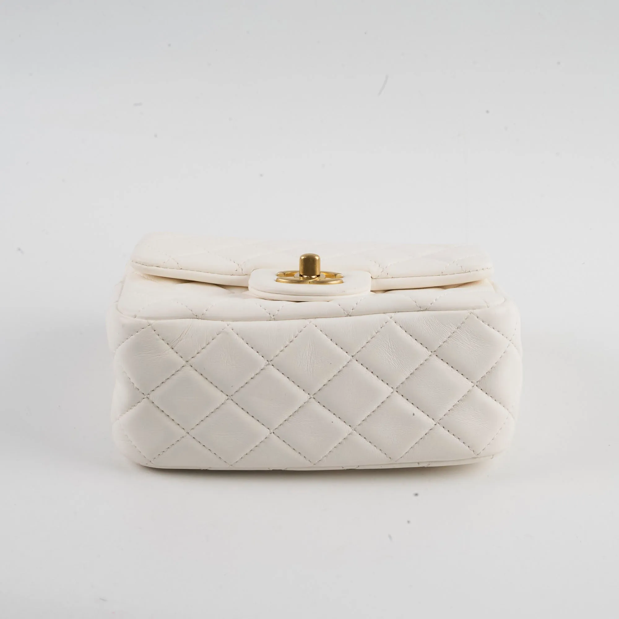 Chanel Mini Square Lambskin Pearl Crush White Series 30