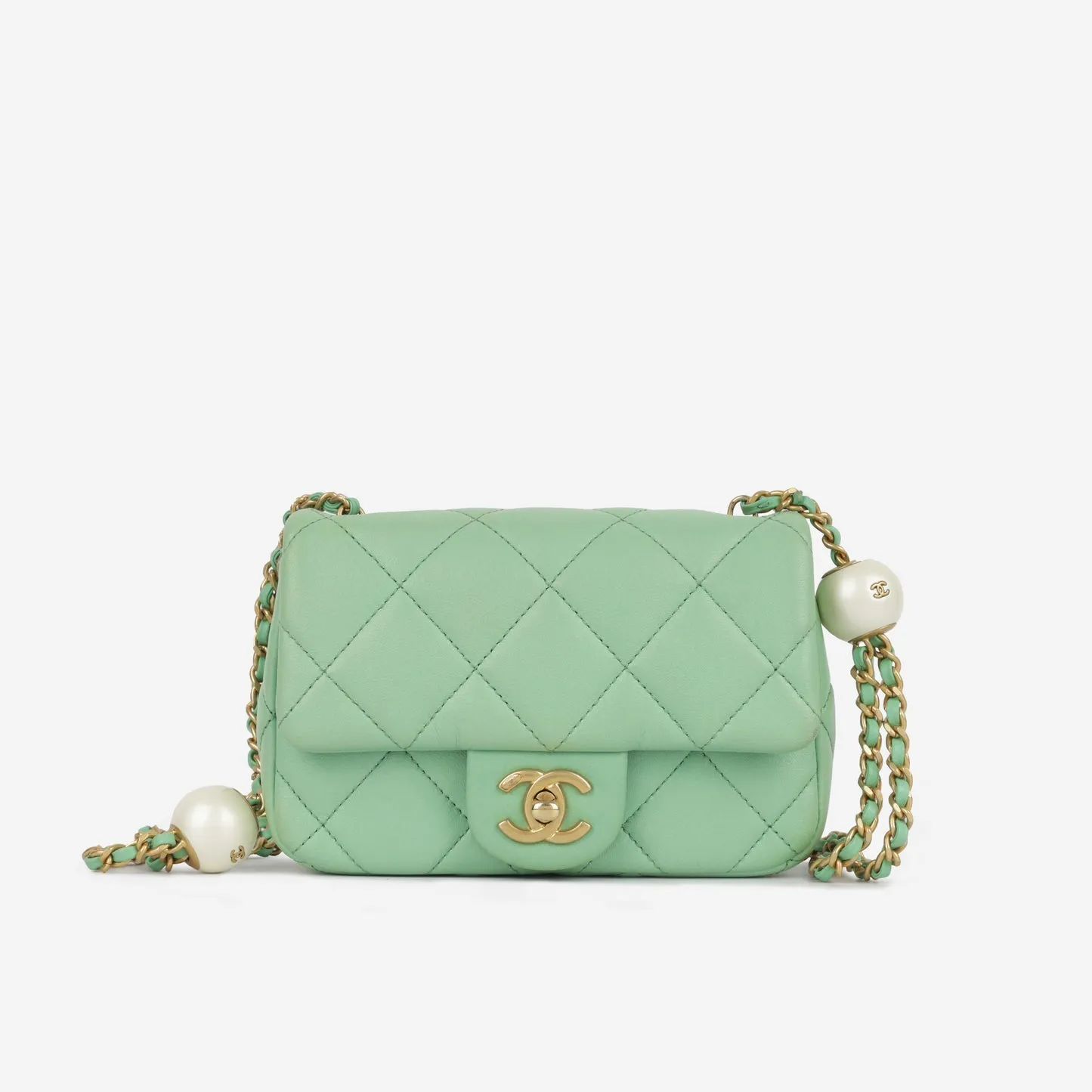 Chanel Mini Square Pearl Crush Flap Bag Green Tea Quilted Lambskin BGHW handbags bulk sale