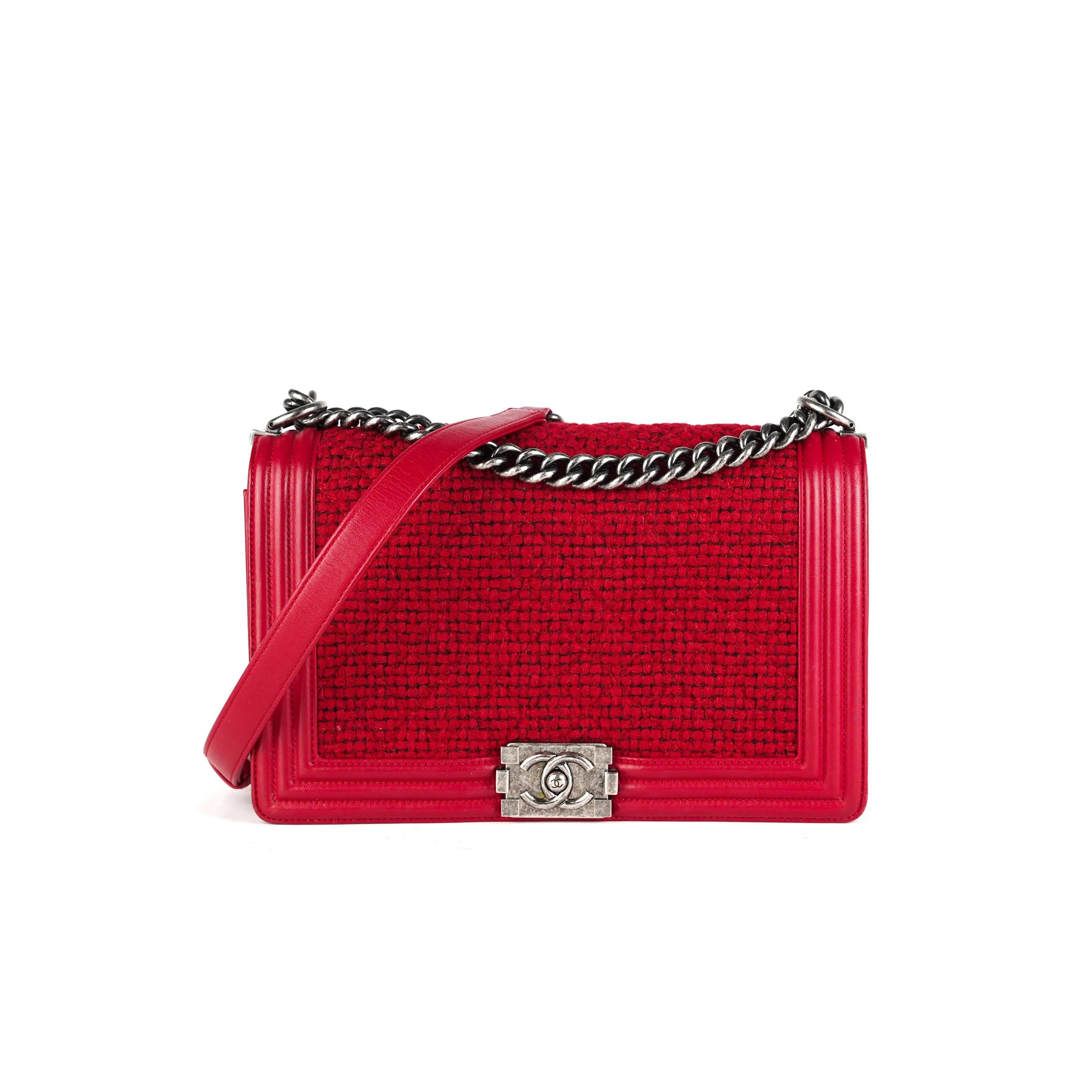 Chanel New Medium Boy Tweed Red
