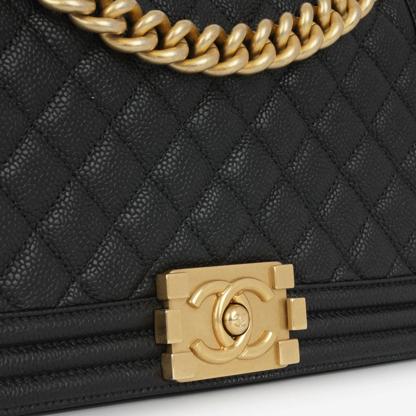 Chanel - Old Medium Boy Bag - Black Quilted Caviar GHW - Pre-Loved - 2016
