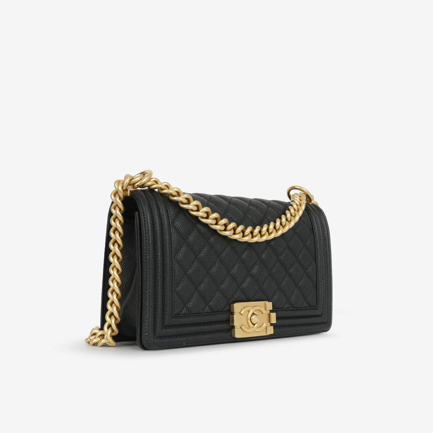 Chanel - Old Medium Boy Bag - Black Quilted Caviar GHW - Pre-Loved - 2016