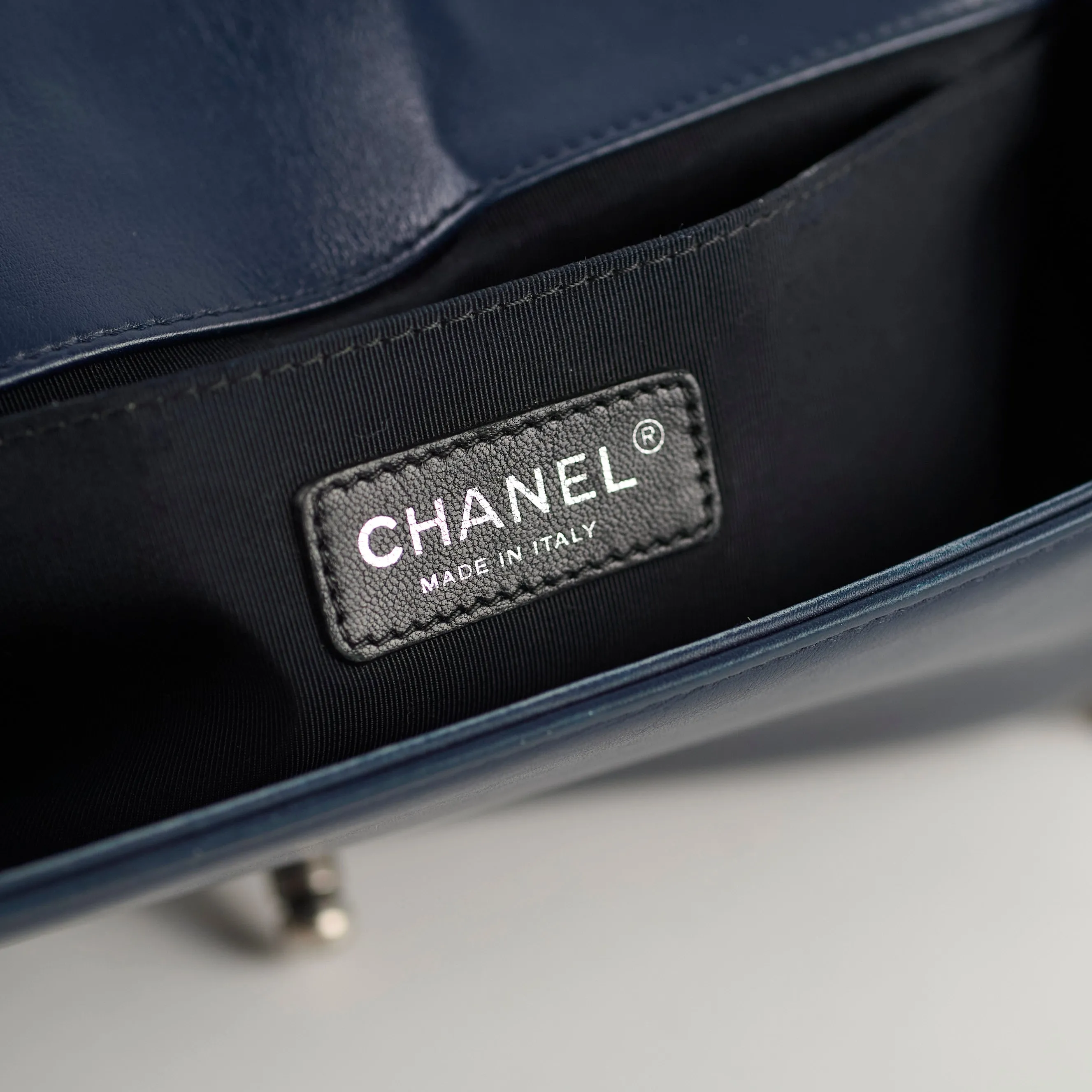 Chanel Old Medium Boy Navy Studded