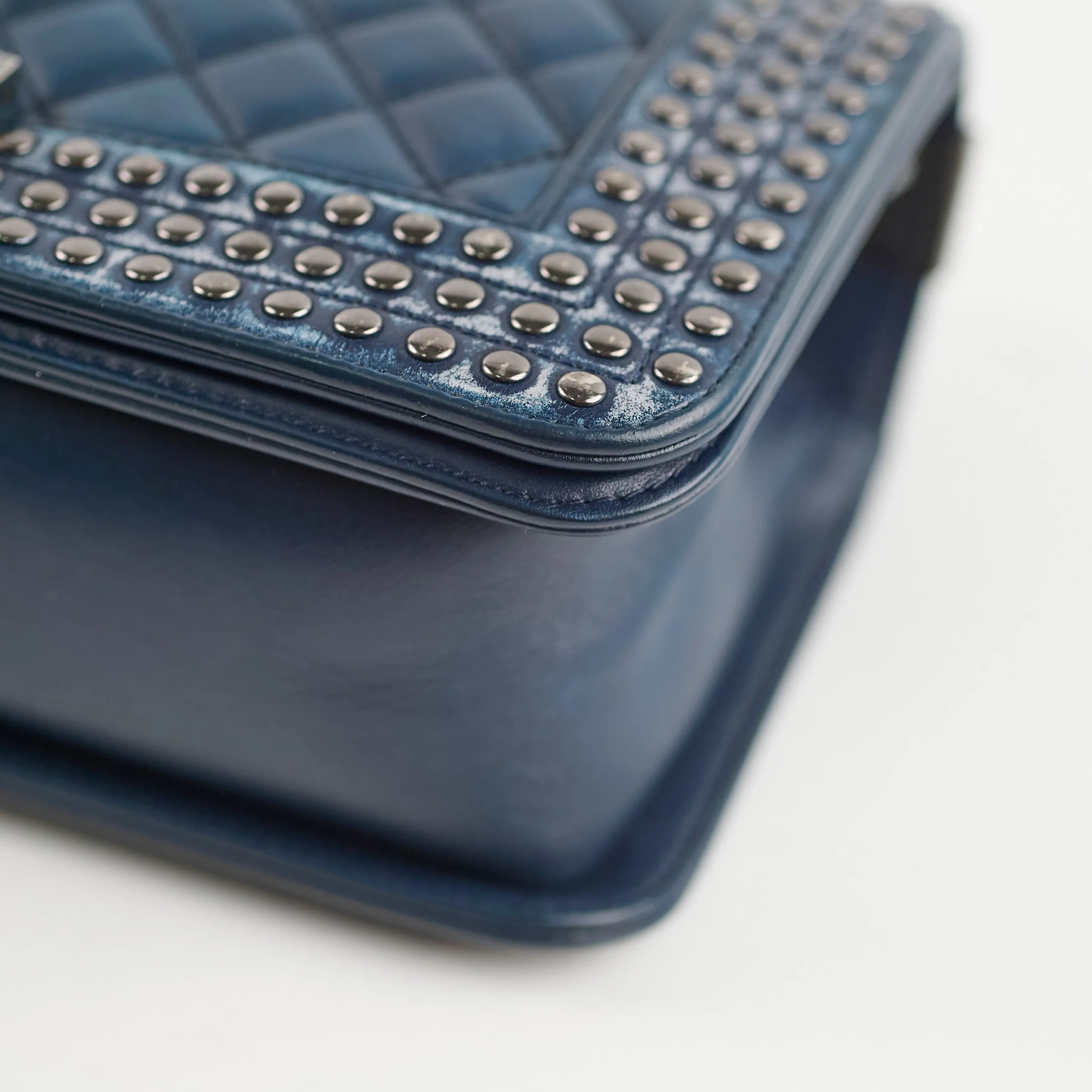 Chanel Old Medium Boy Navy Studded