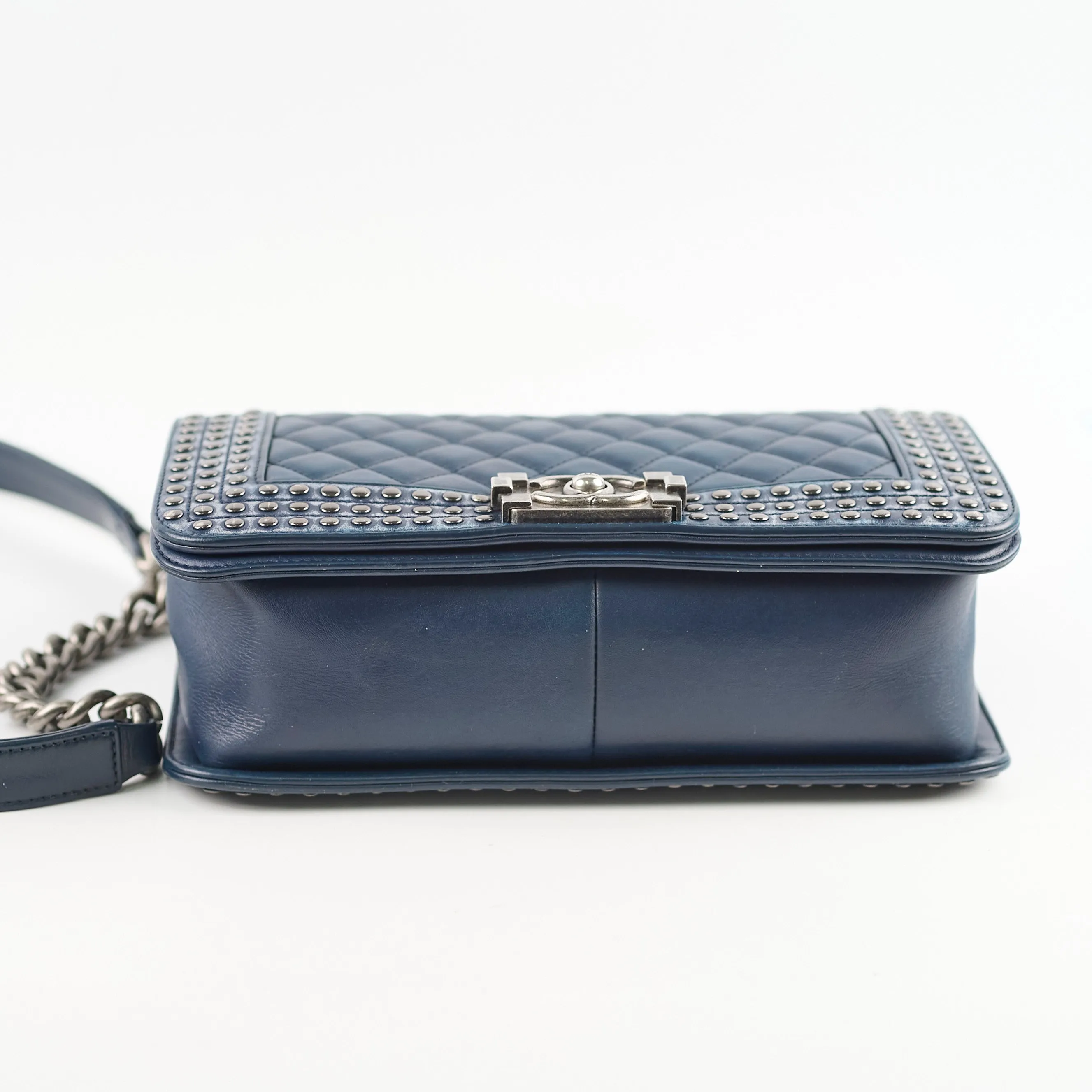Chanel Old Medium Boy Navy Studded