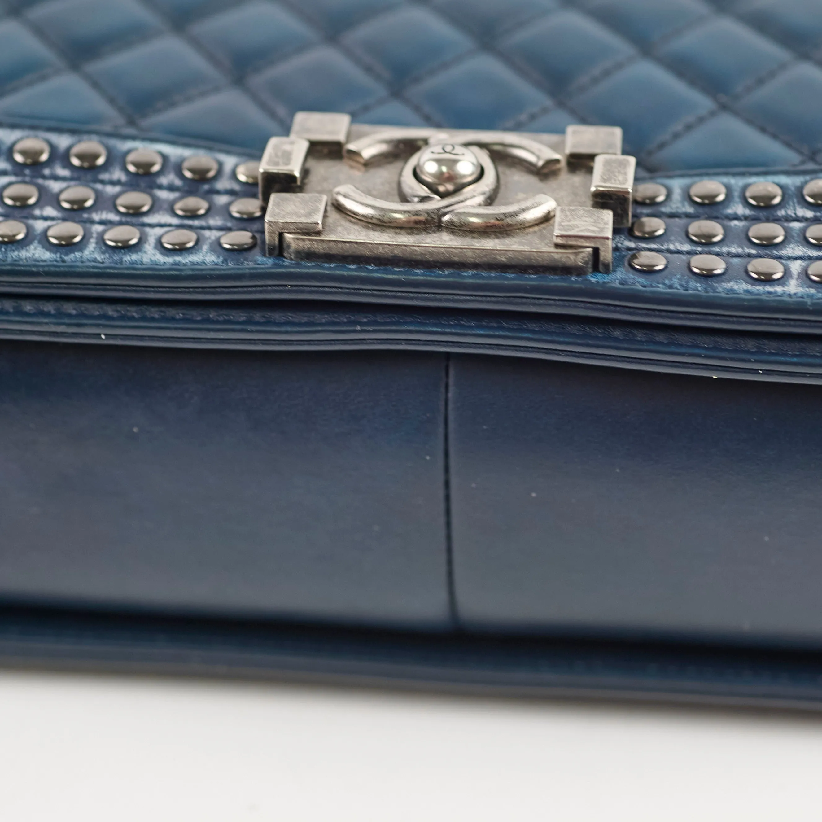 Chanel Old Medium Boy Navy Studded