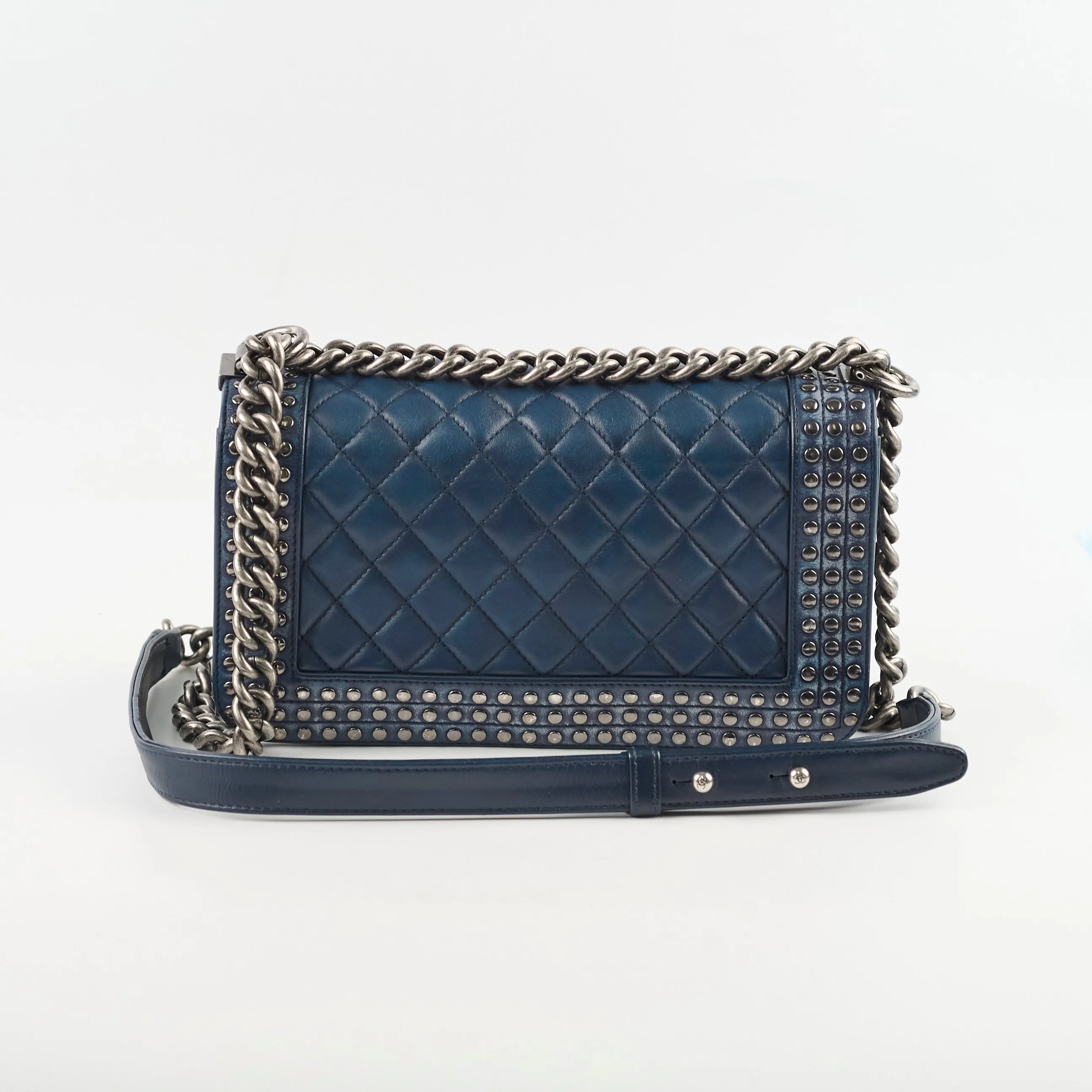 Chanel Old Medium Boy Navy Studded