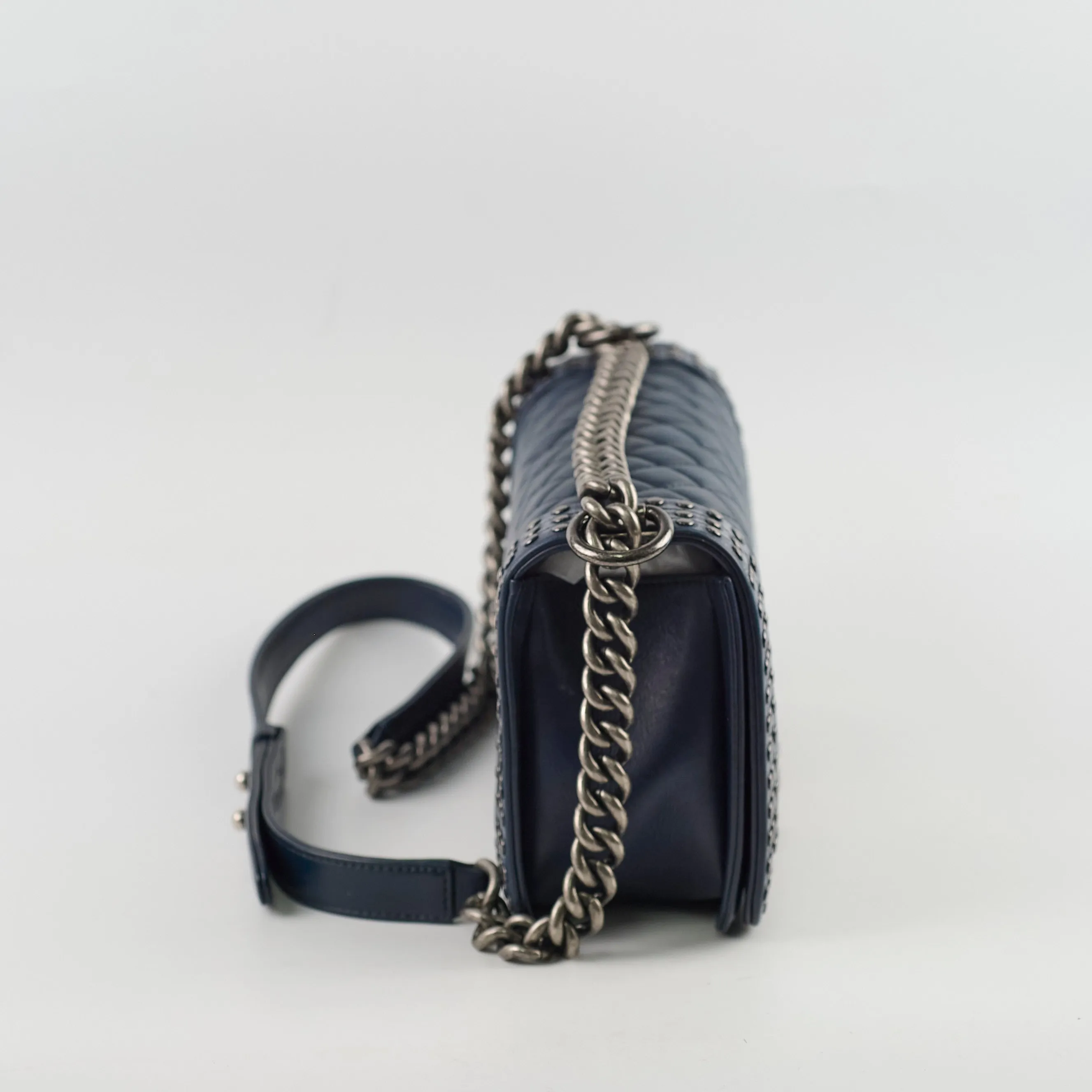 Chanel Old Medium Boy Navy Studded