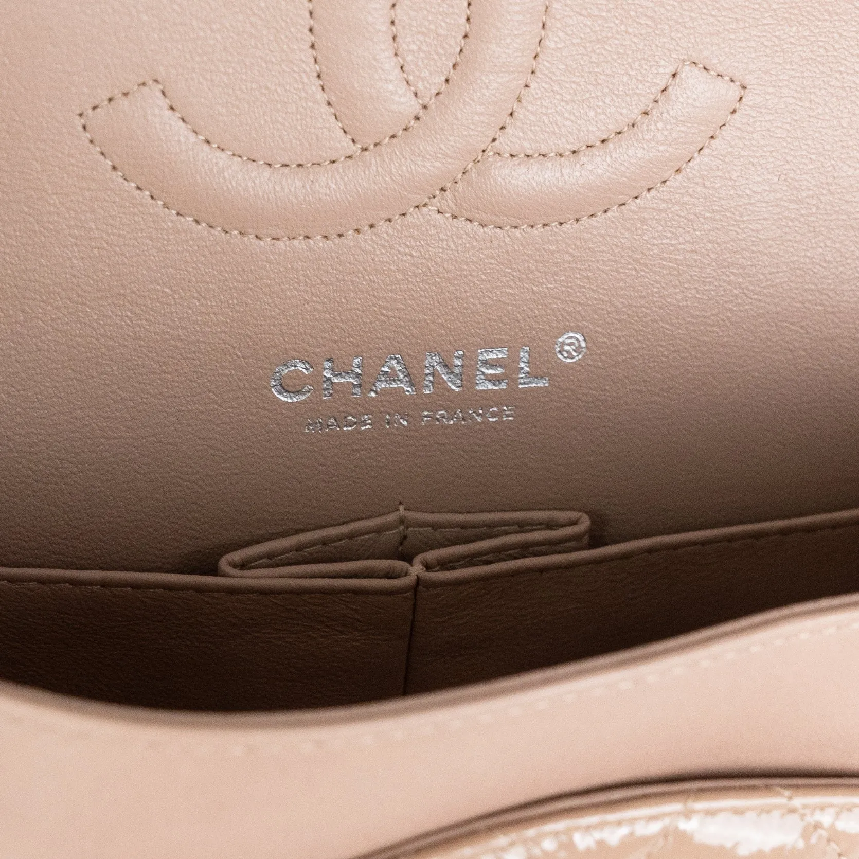 Chanel Patent Medium Classic Flap Beige