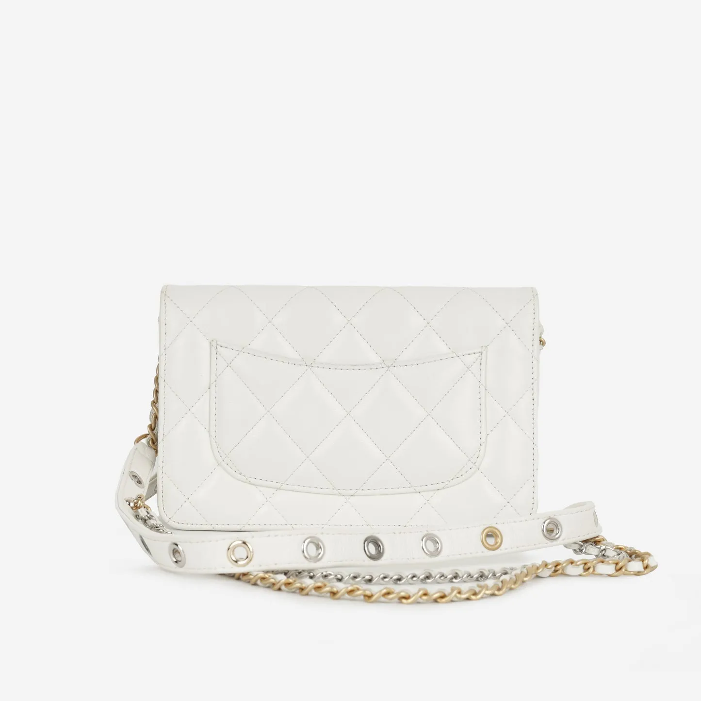 Chanel - Wallet on Chain - White Calfskin with Grommet Strap GHW - Pre-Loved