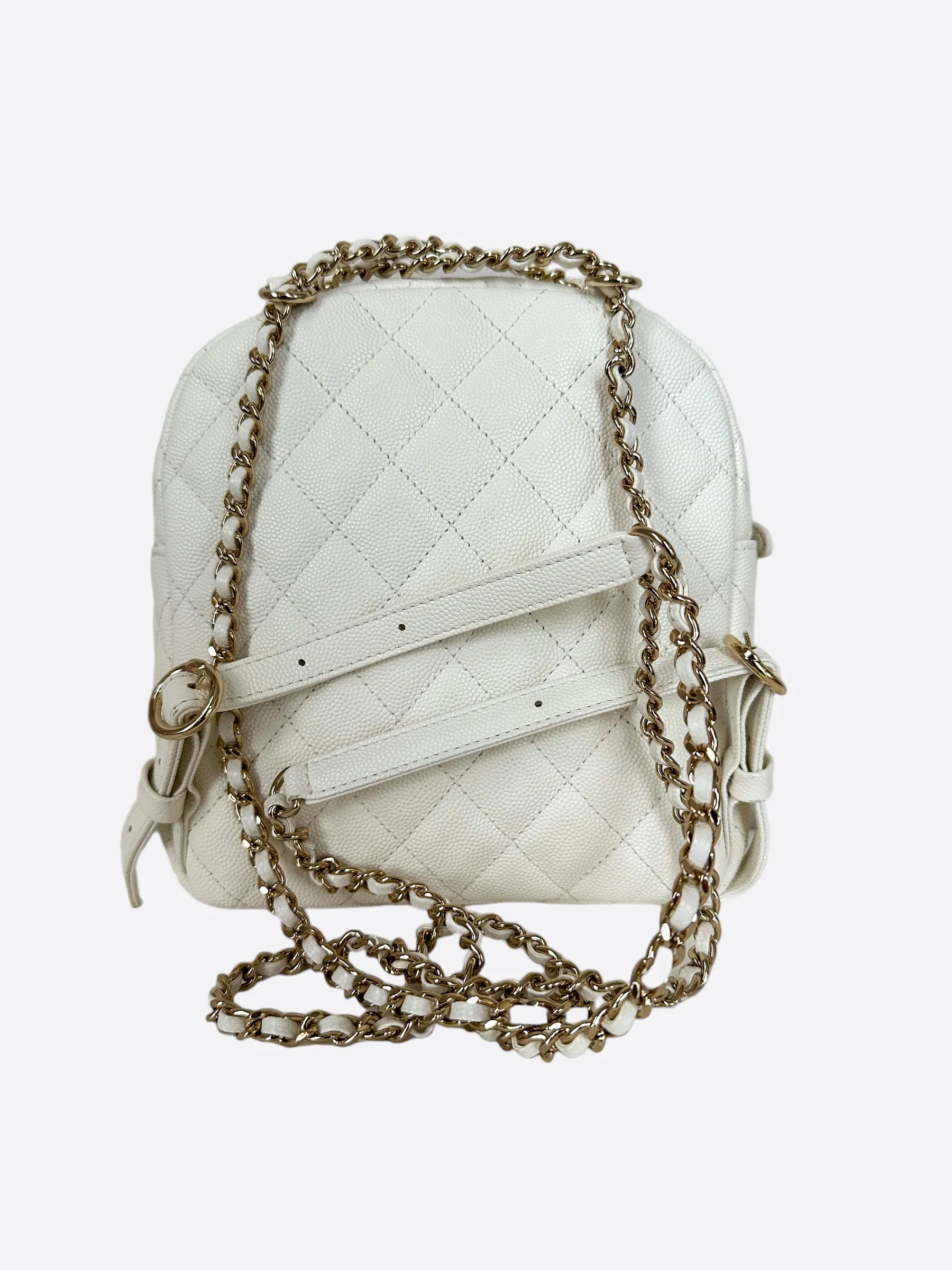 Chanel White CC Day Mini Quilted Backpack