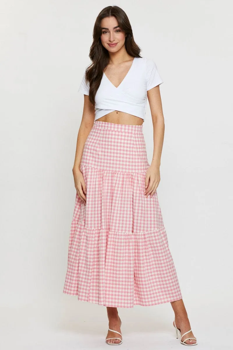 Check Elastic Waist Maxi Skirt,skirt,denim skirt,mini skirt,maxi skirt,jean skirt,skort,tennis skirt,pleated skirt,pencil skirt,bubble skirt,plisse skirt,fitted skirt,midi skirt,short skirt,short mini skirt,leather skirt,a line skirt,Split skirt