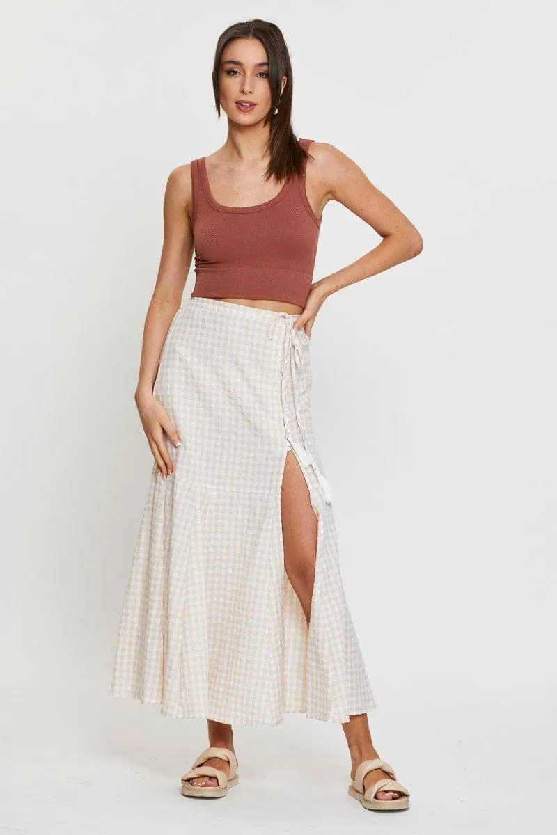 Check Maxi Skirt High Waist Front Split,skirt,denim skirt,mini skirt,maxi skirt,jean skirt,skort,tennis skirt,pleated skirt,pencil skirt,bubble skirt,plisse skirt,fitted skirt,midi skirt,short skirt,short mini skirt,leather skirt,a line skirt