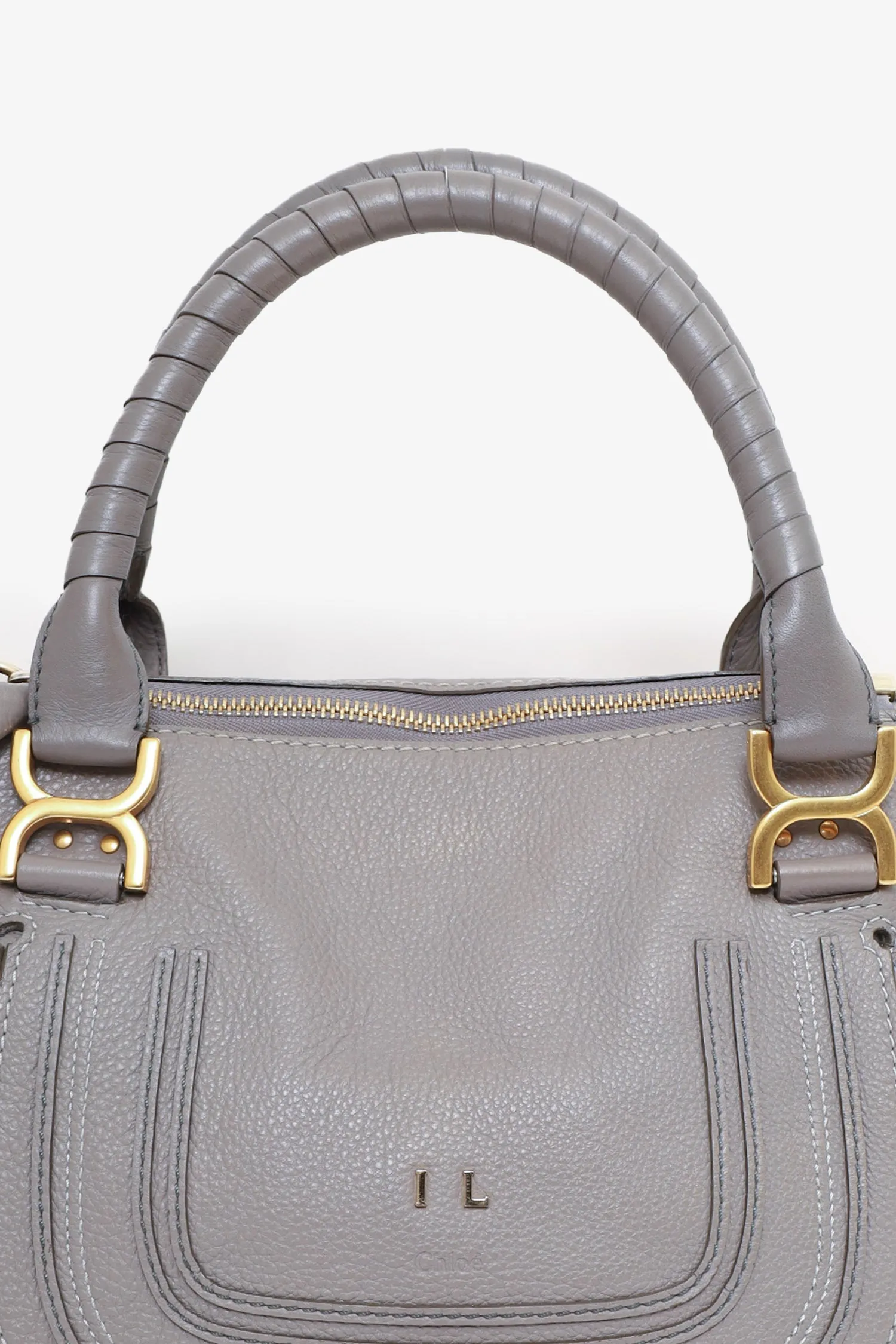 Chloe Grey Leather Marcie Top Handle Bag with Strap with 'IL' Initials
