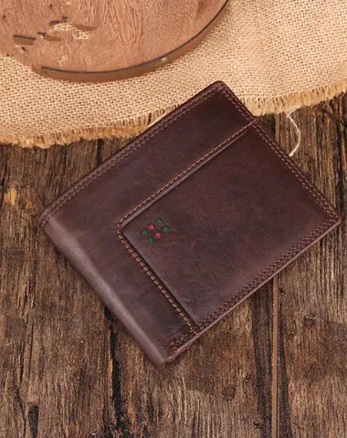 Chocolate Bifold Leather Mens Small Wallet on sale billfold Wallet on sale Driver's License Wallet on sale for Men