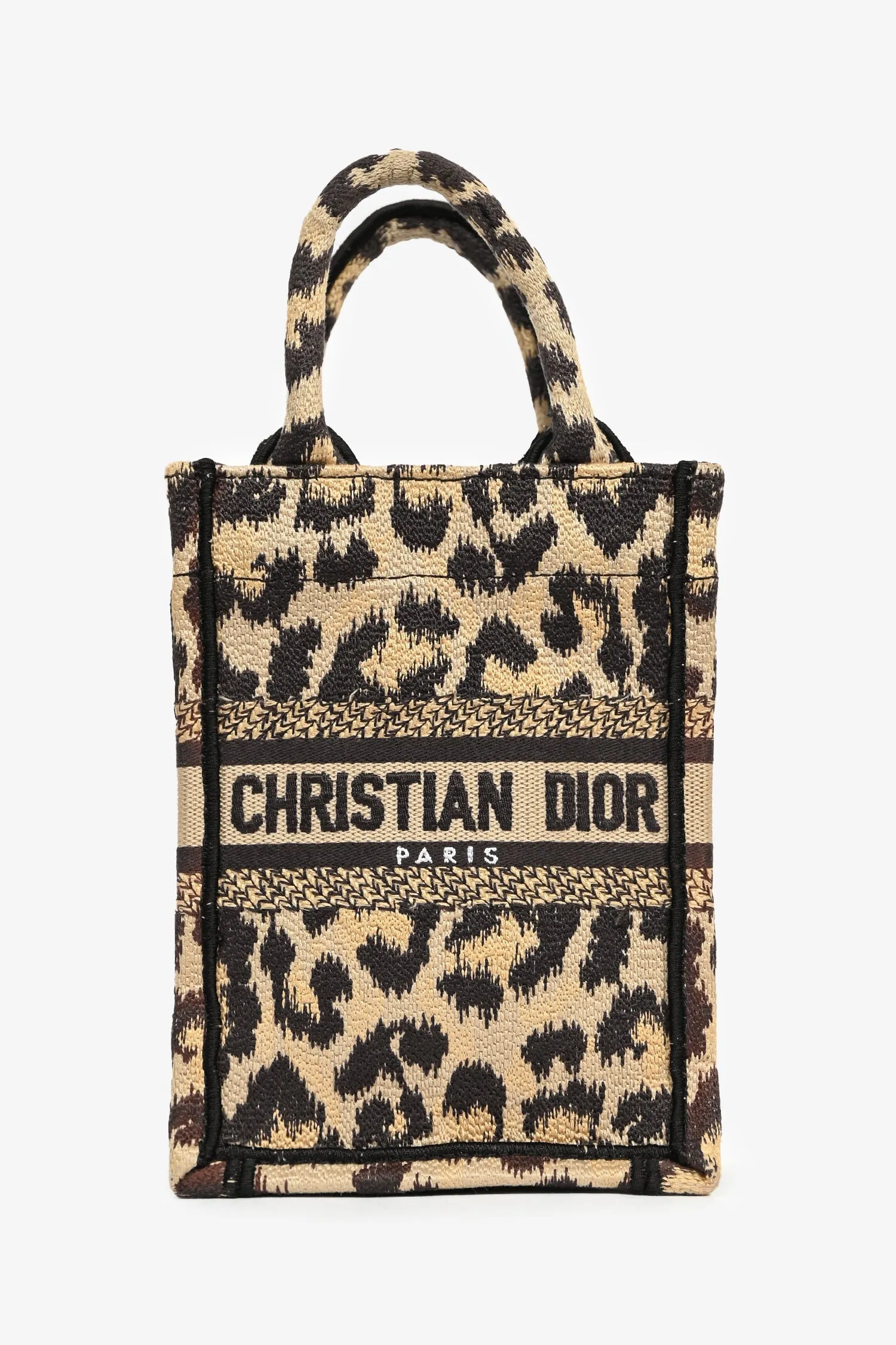 Christian Dior Beige Leopard Canvas Mini Book Tote Phone Bag handbags bulk sale