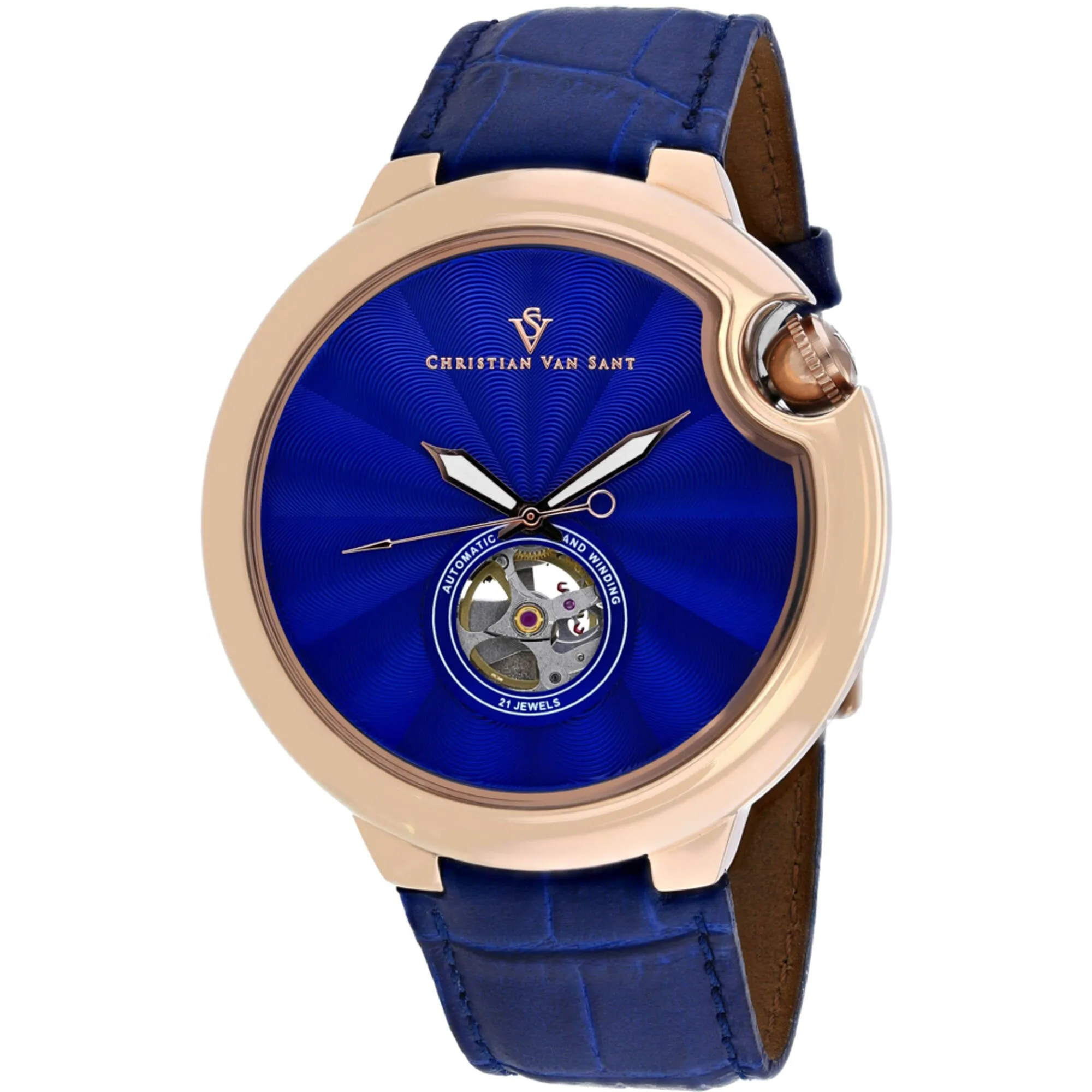Christian Van Sant Men's Watch - Cyclone Automatic Blue Dial Leather Strap | CV0143 