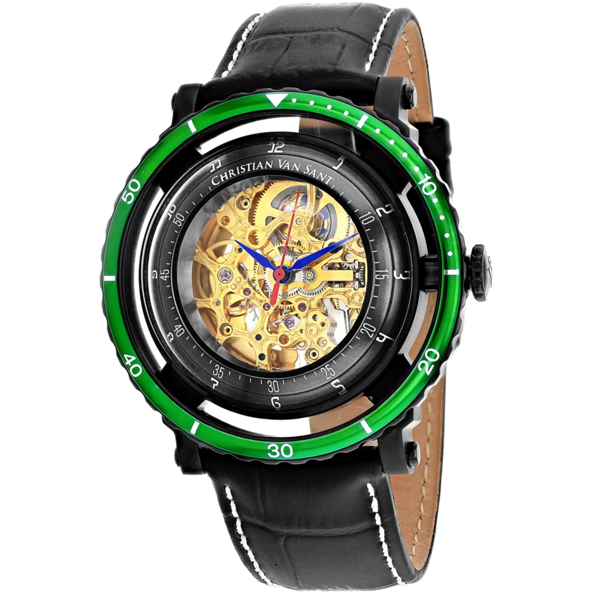 Christian Van Sant Men's Watch - Dome Automatic Gold Dial Leather Strap | CV0745 