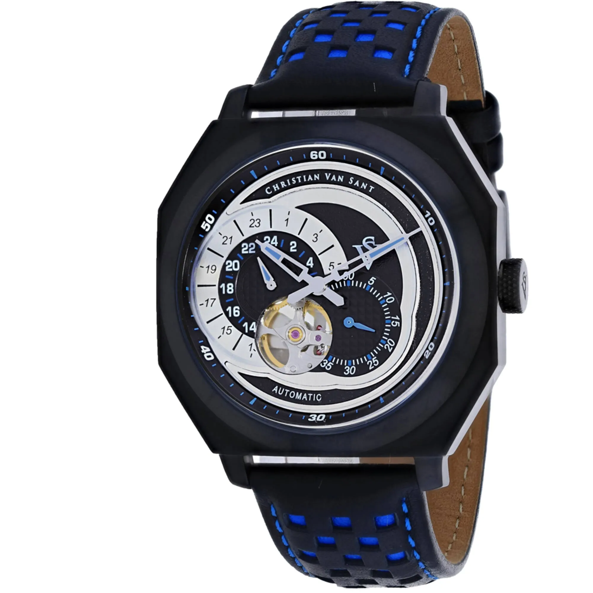 Christian Van Sant Men's Watch - Machina Automatic Black Dial Blue Strap | CV0564 