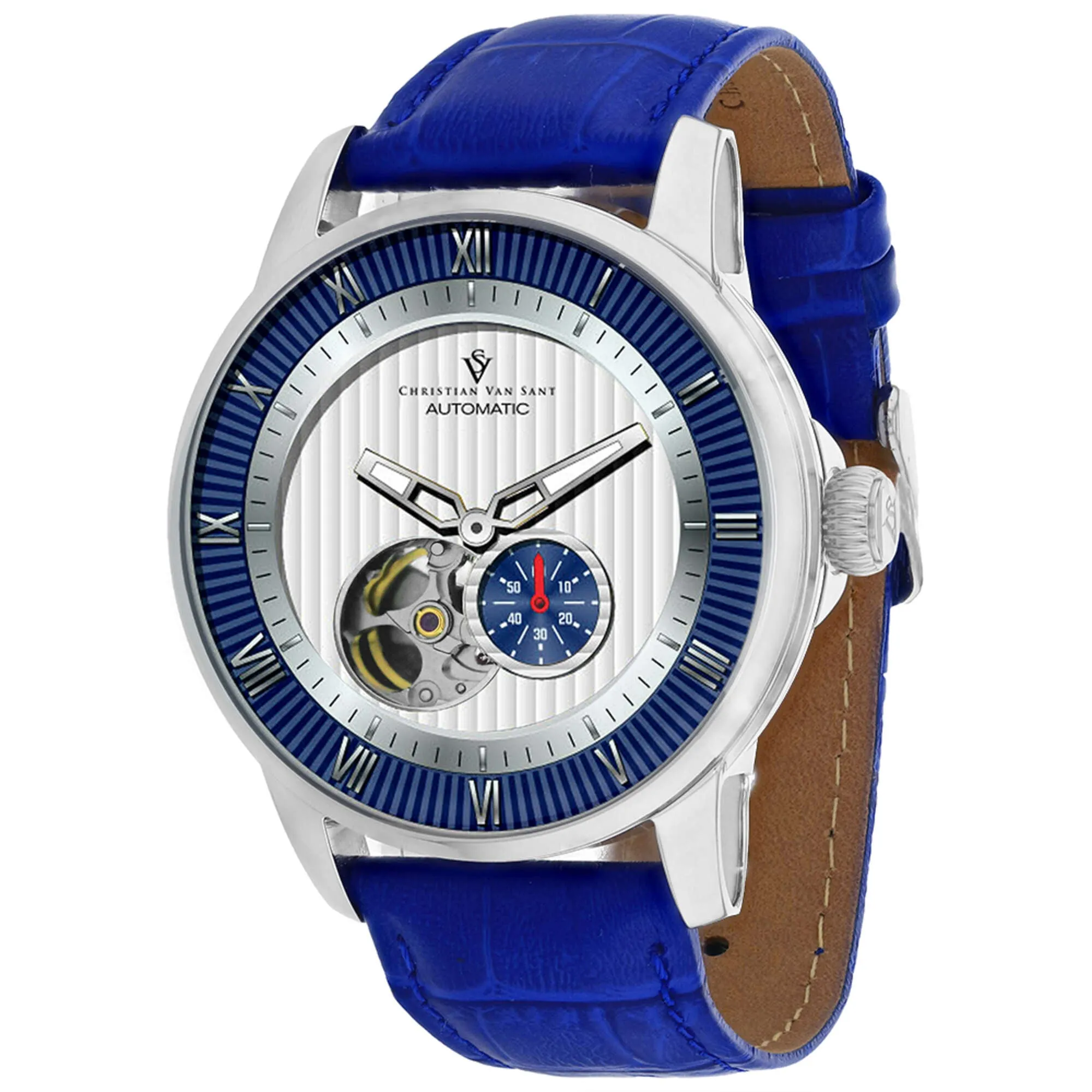 Christian Van Sant Men's Watch - Viscay Automatic White Dial Leather Strap | CV0552 