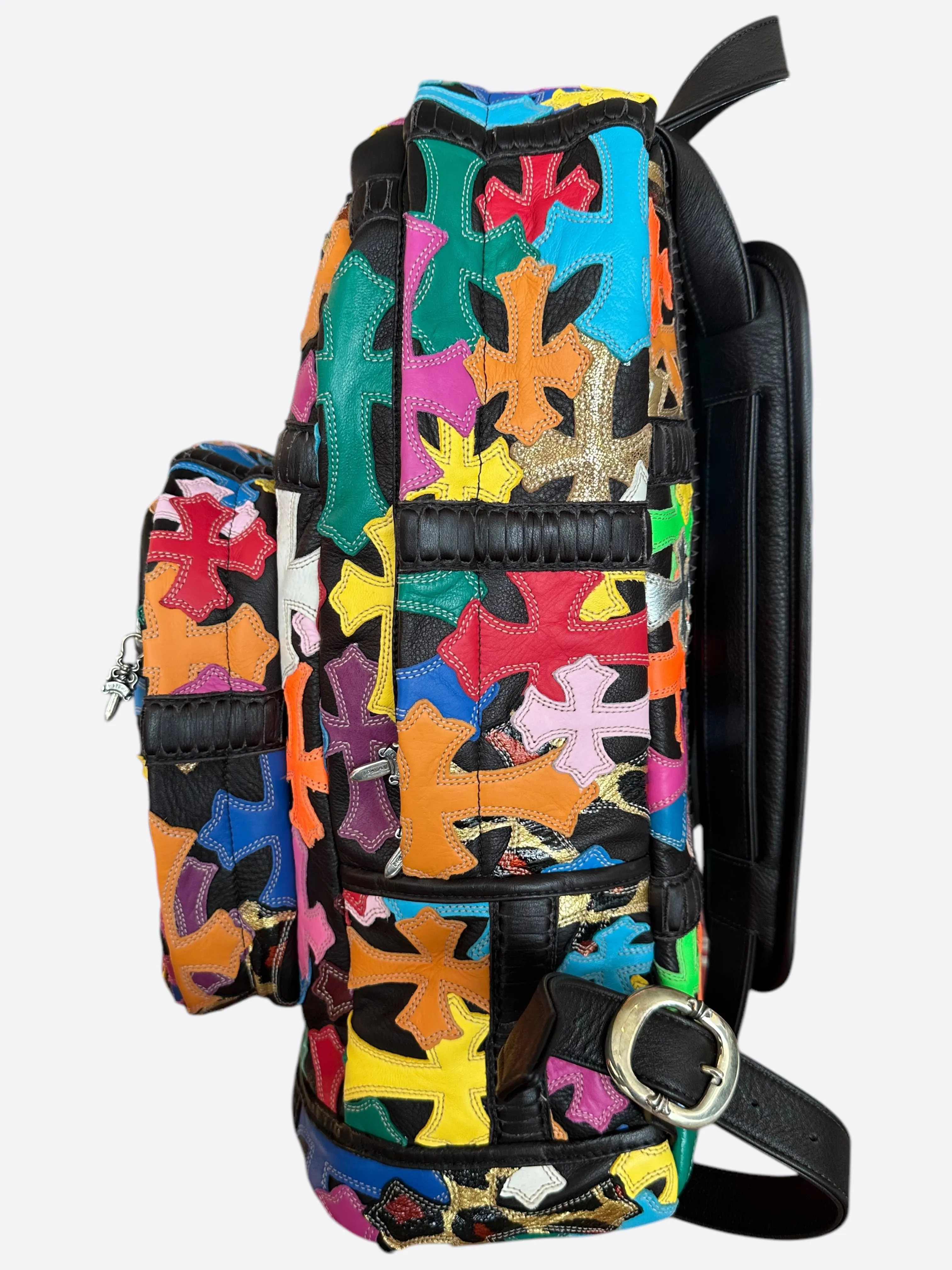 Chrome Hearts Black Multicolor Cross Patch Leather Backpack