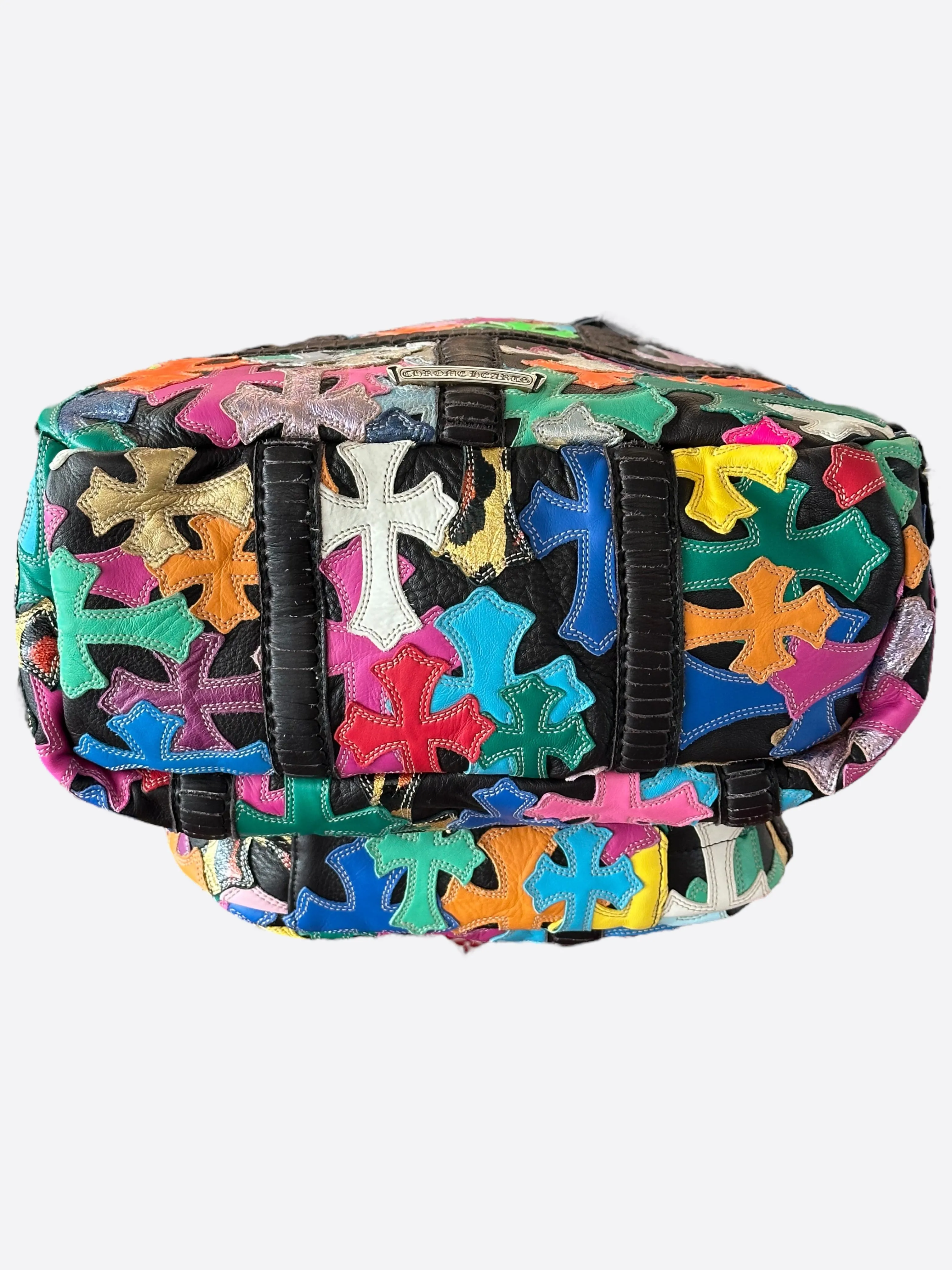 Chrome Hearts Black Multicolor Cross Patch Leather Backpack