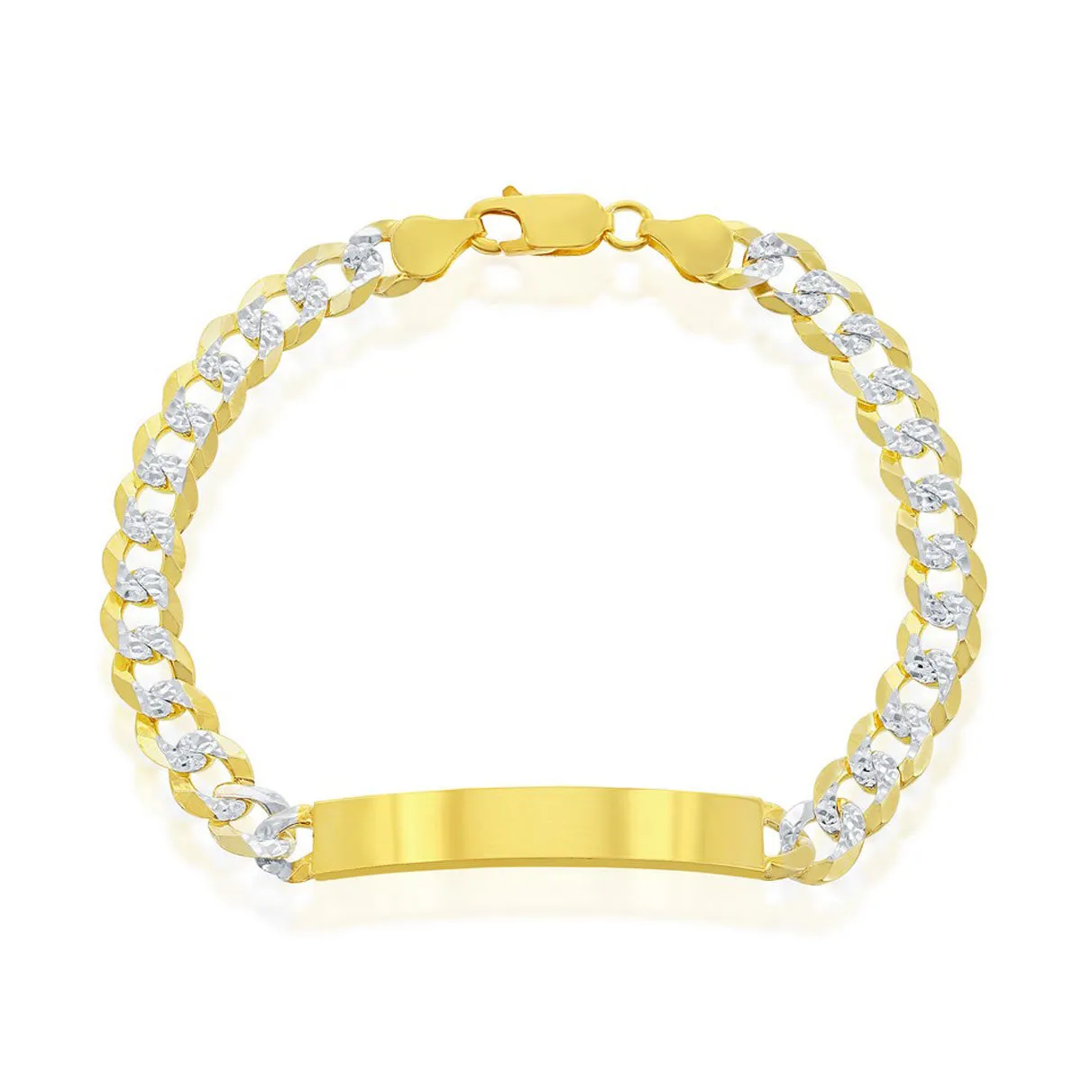 Classic Men's Bracelet - GP Sterling Silver 7mm Pave Curb Chain ID | S-5125-GP 